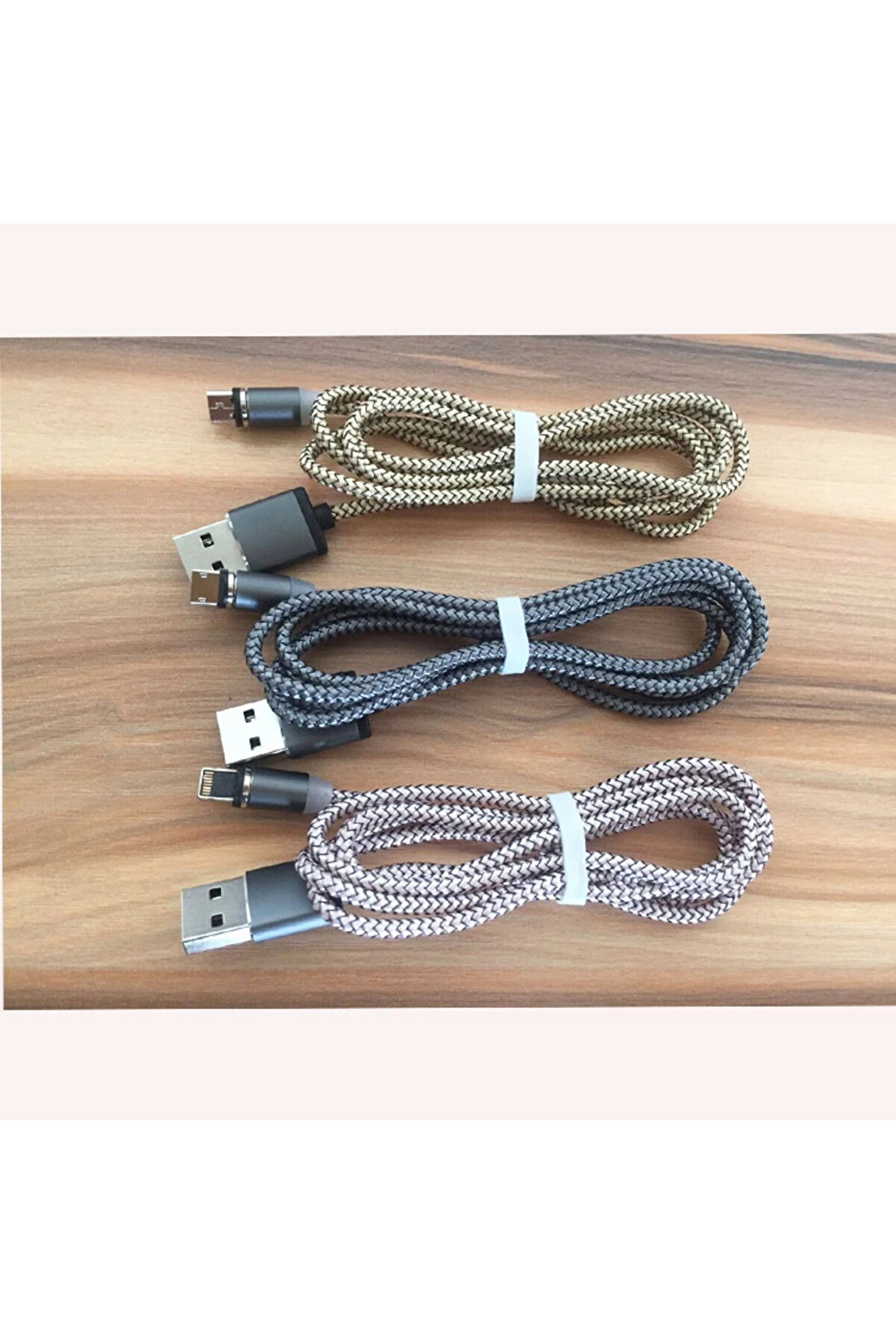 İphone Type-C Androi̇d 3 Yuvarlak Başlık Manyeti̇k Şarj Usb Kablosu-(1903)