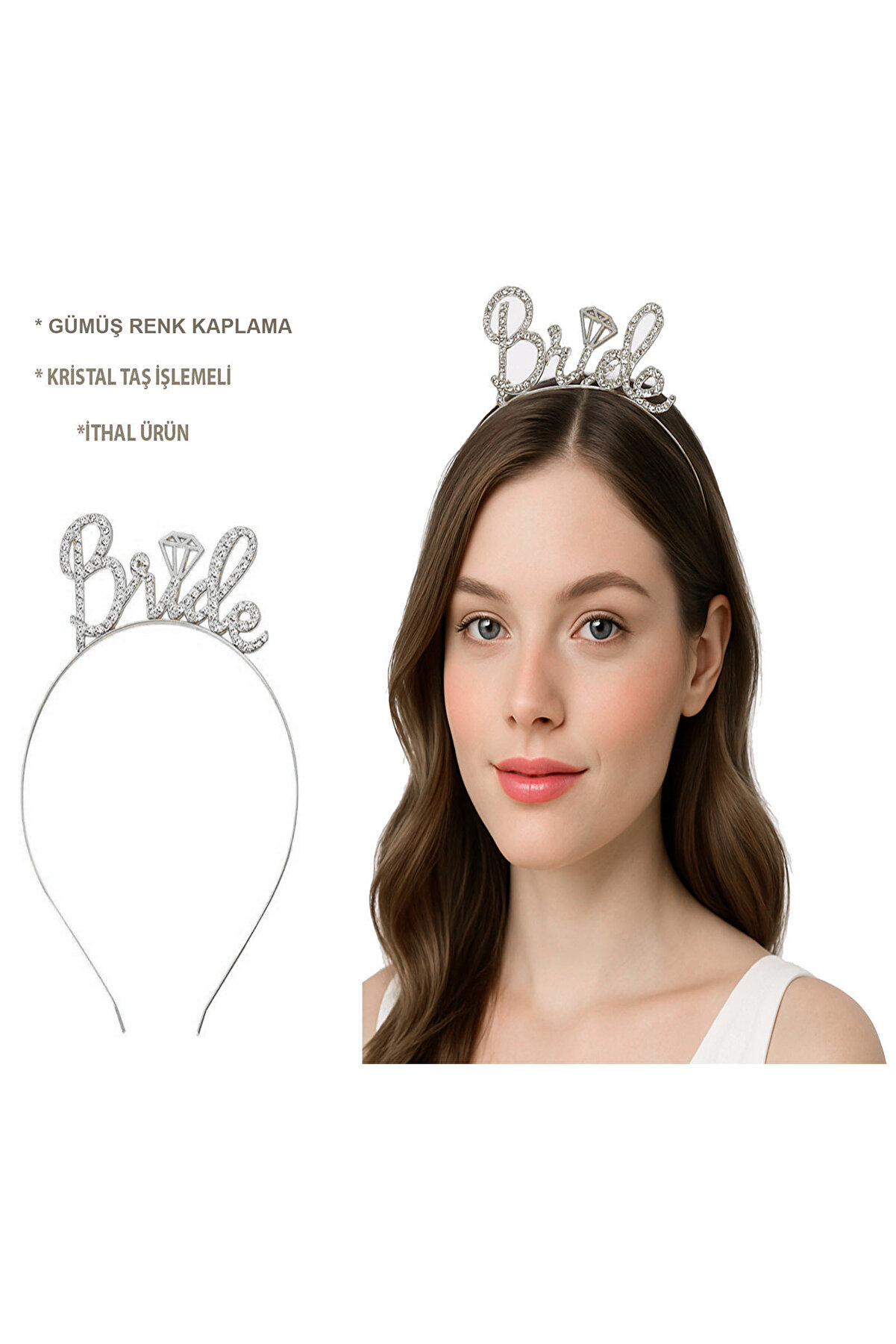 Ethab Ti̇caret G&uuml;m&uuml;ş Renkli̇ Taşlı &ldquo;Bri̇de&rdquo; Geli̇n Tacı