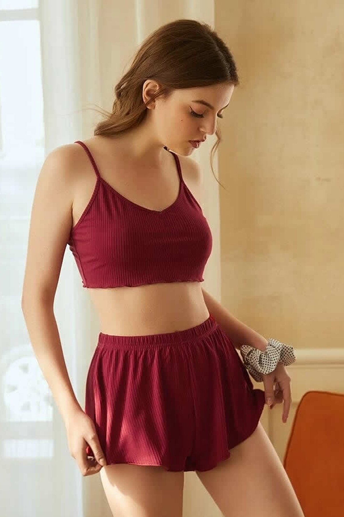 Evoli̇se Kadın Bordo Şortlu Kaşkorse Geceli̇k Takım