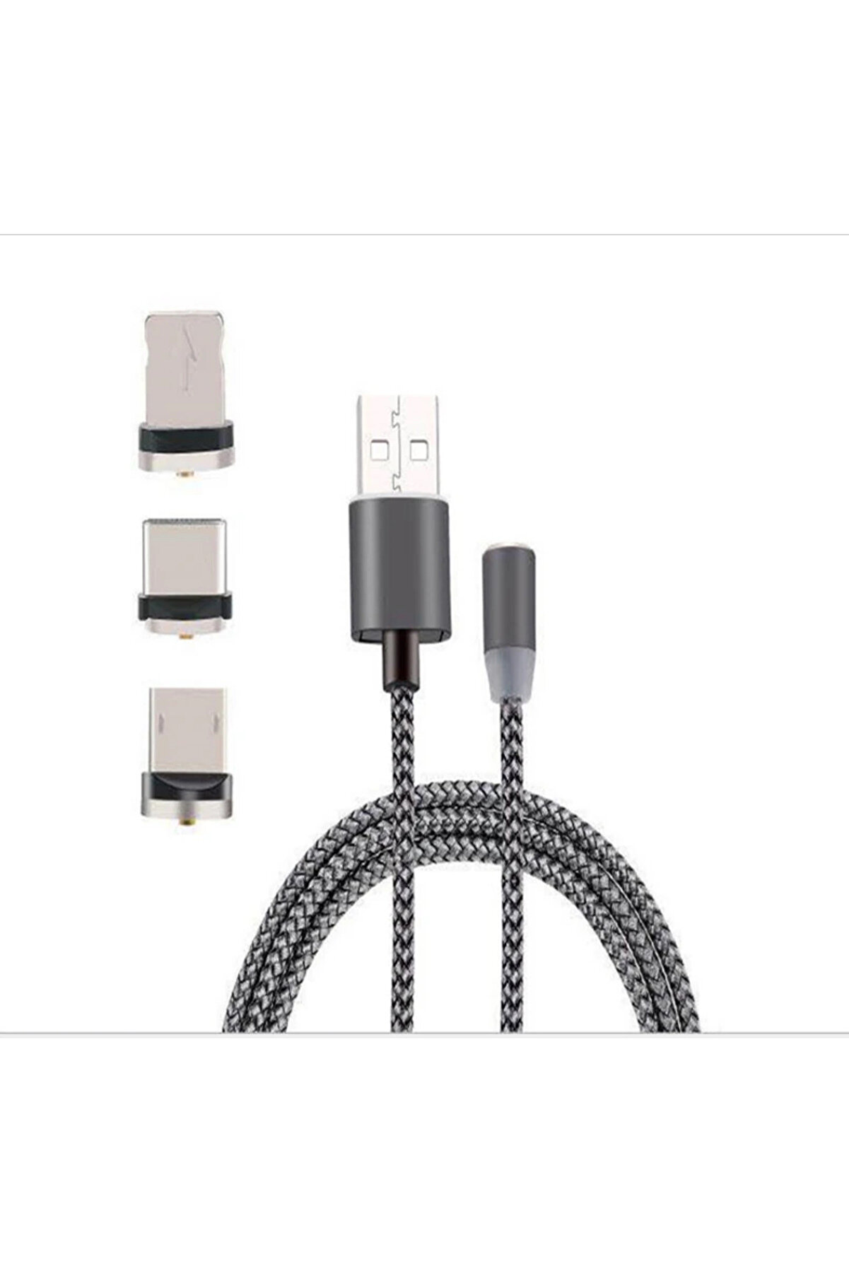 İphone Type-C Androi̇d 3 Yuvarlak Başlık Manyeti̇k Şarj Usb Kablosu-(1903)
