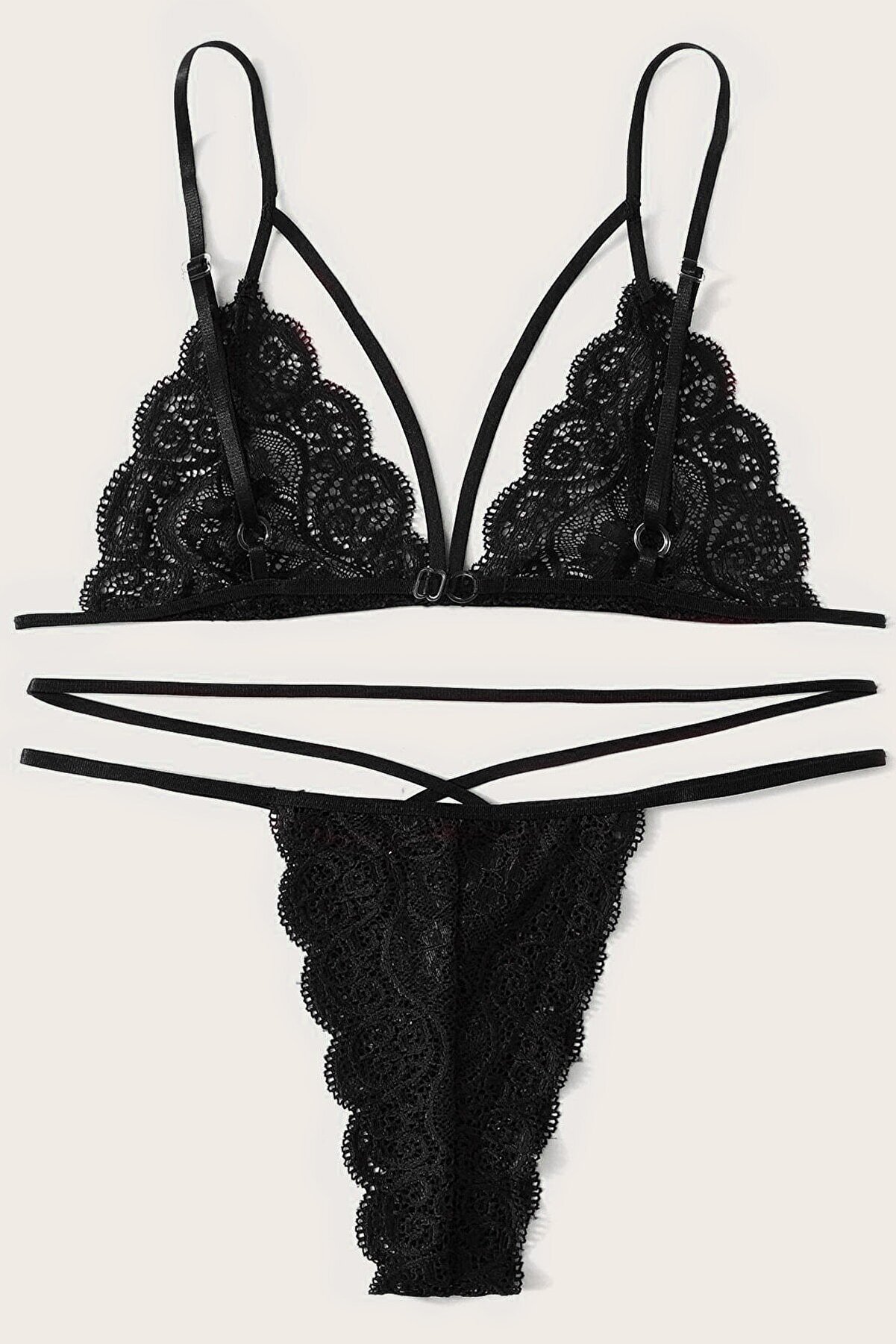  Kadın Si̇yah Dantel S&uuml;tyen K&uuml;lot Takımı