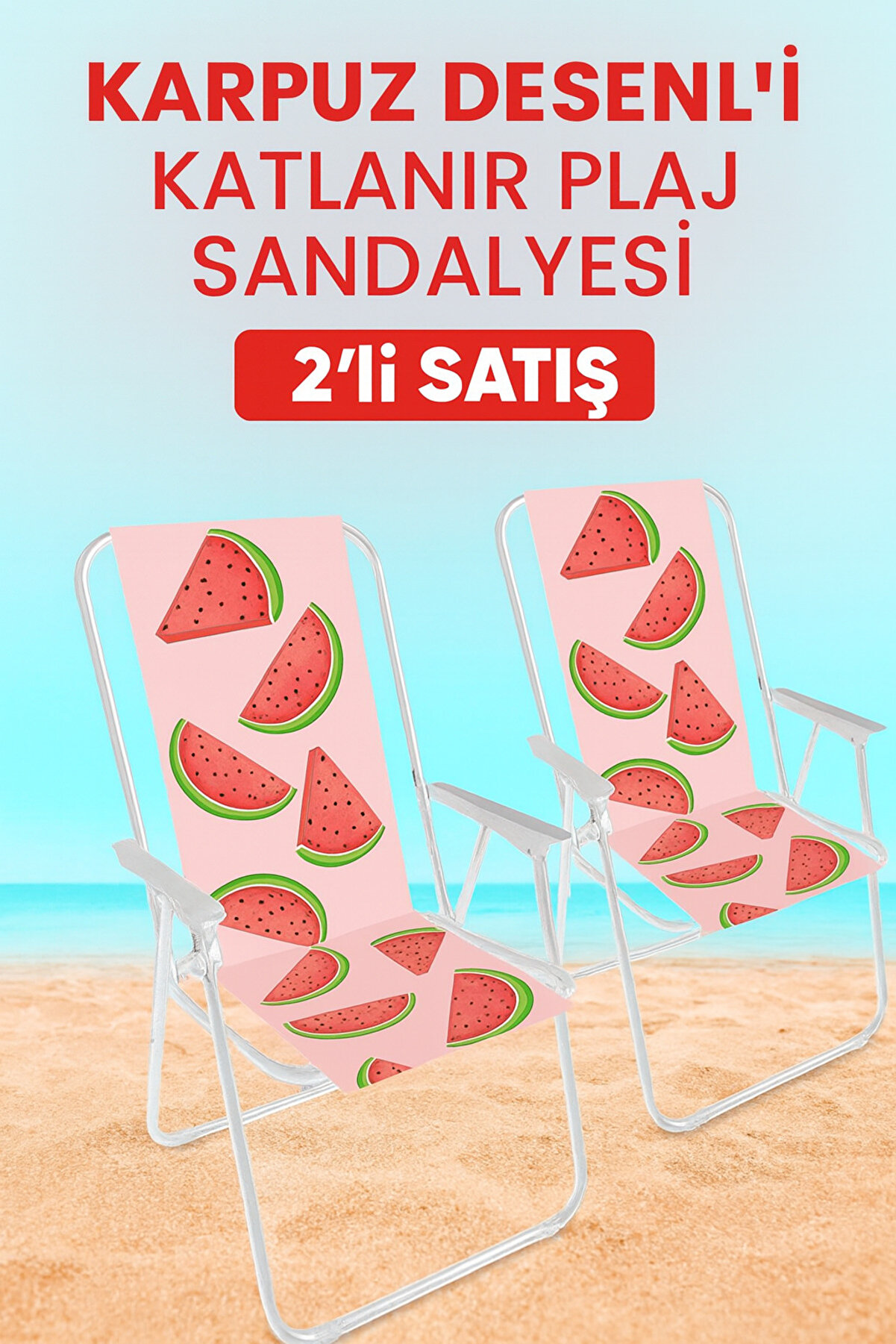 TRENDMEN Karpuz Desenli Katlanır Plaj ve Kamp Sandalyesi – Hafif, Dayanıklı, 2’li Set