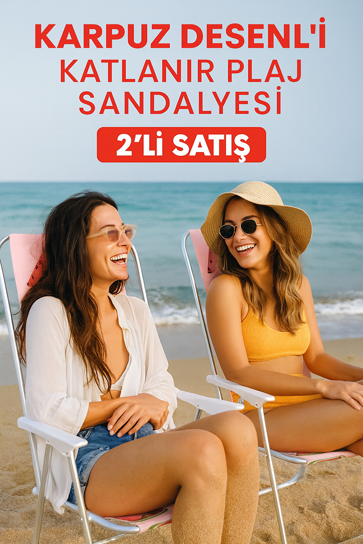 Karpuz Desenli̇ Katlanır Plaj Ve Kamp Sandalyesi̇ – Hafi̇f, Dayanıklı, 2’Li̇ Set