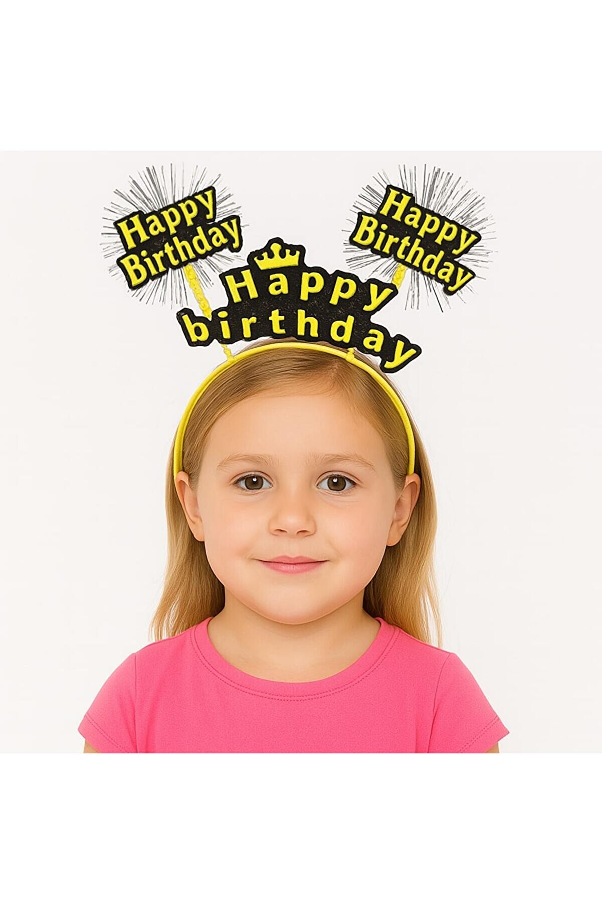 Ethab Ti̇caret Sarı Renk Işıltılı Yazılı Doğum G&uuml;n&uuml; Parti̇ Tacı