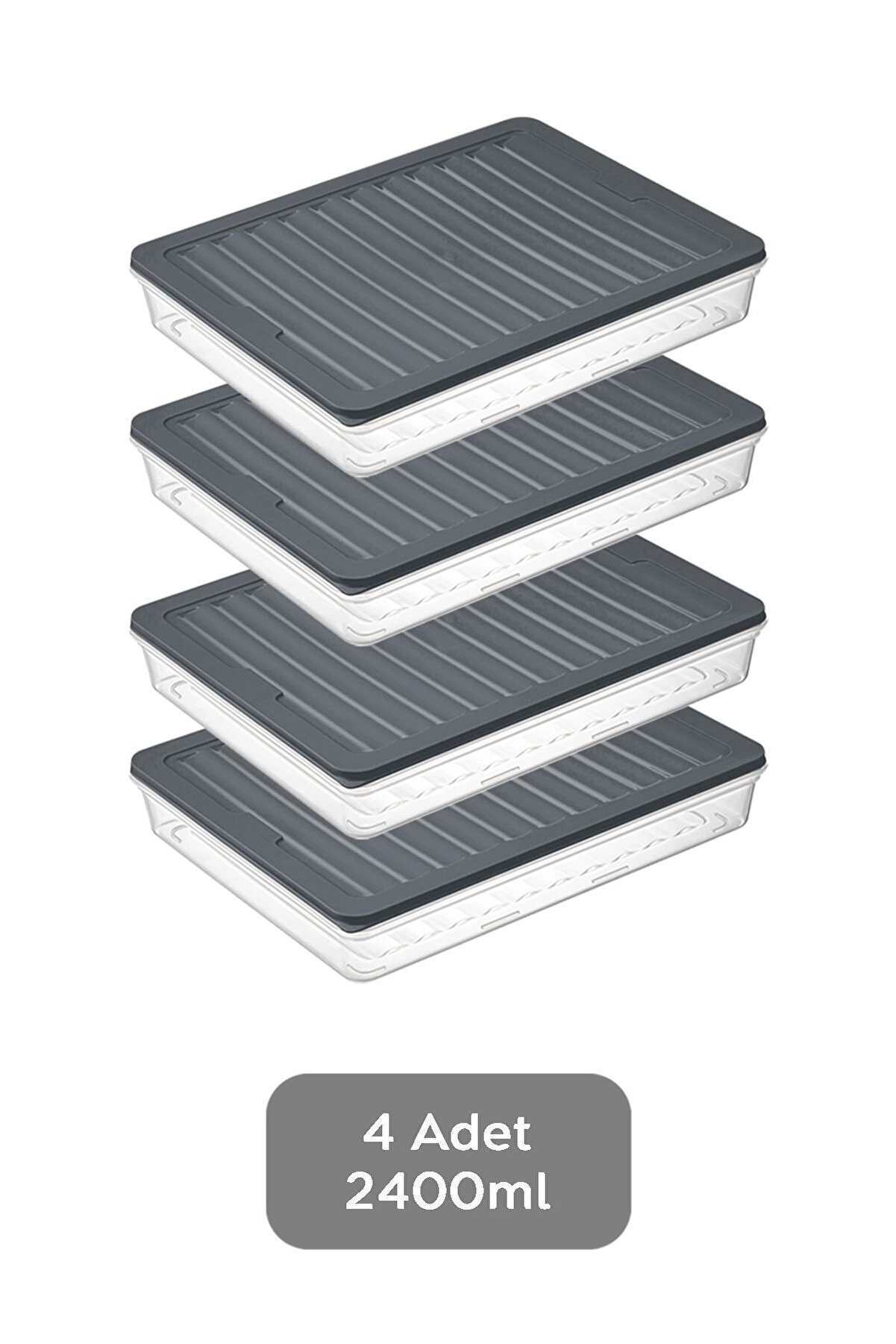 4 Lü Buzdolabı Organi̇zer Mi̇krodalga Ve Di̇fri̇ze Uygun Saklama Kabı Antrasi̇t 4 X 2400 Ml