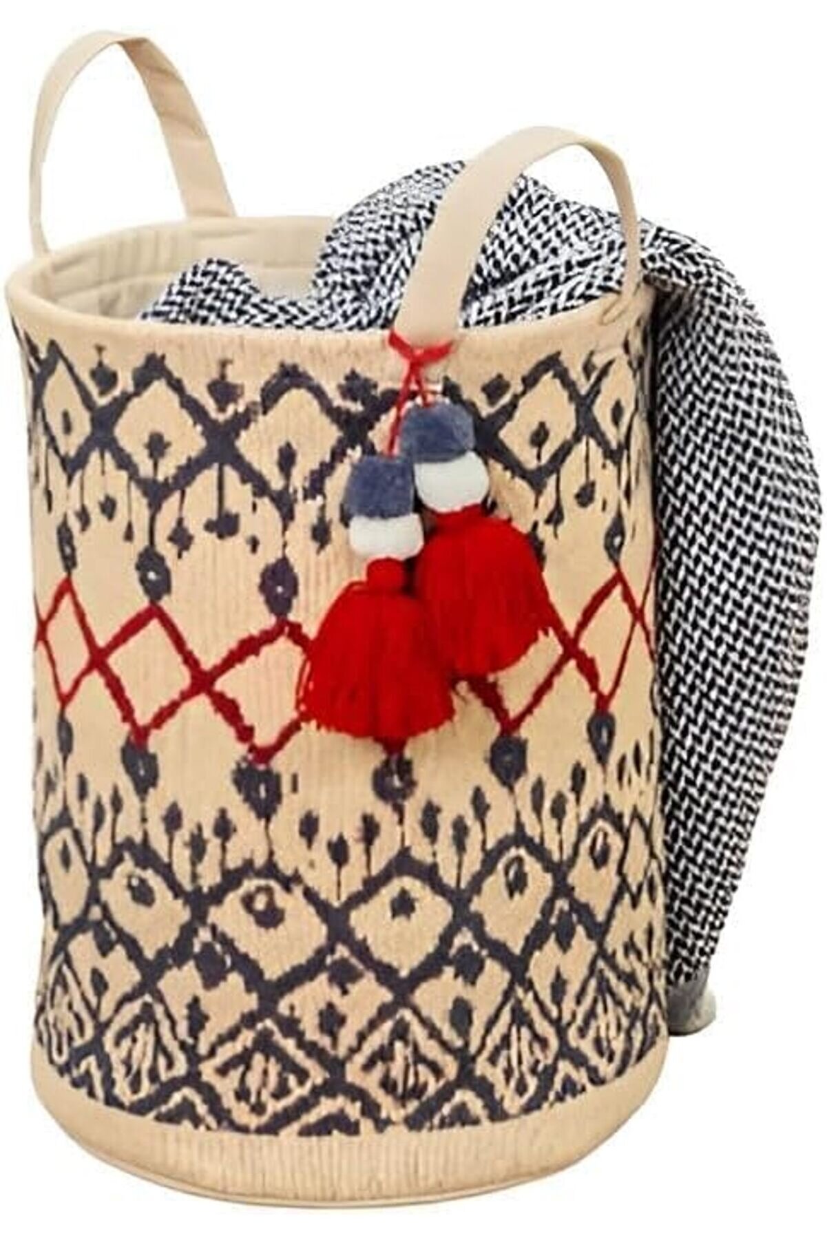 STOREMAX lvnshop Desenli Yuvarlak Sepet El ve Plaj Çantası – 37x30 cm, Çok Amaçlı Dekoratif Organizer, Saklam