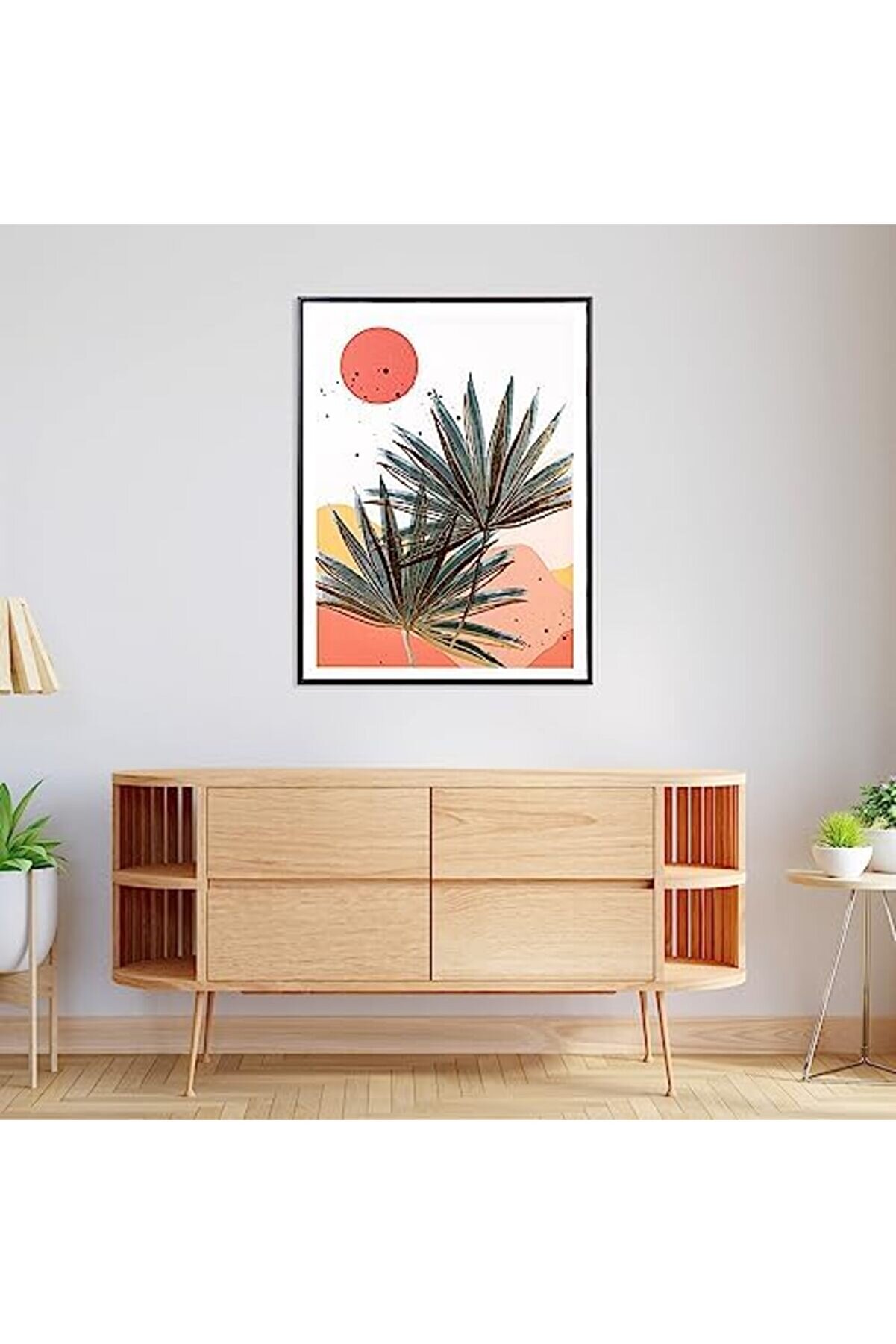 Gçavm Si̇yah Ahşap Çerçeveli̇ Gold Kabartmalı Palmi̇ye Yaprağı Kanvas Tablo Bordo-Yeşi̇l 60X3X80