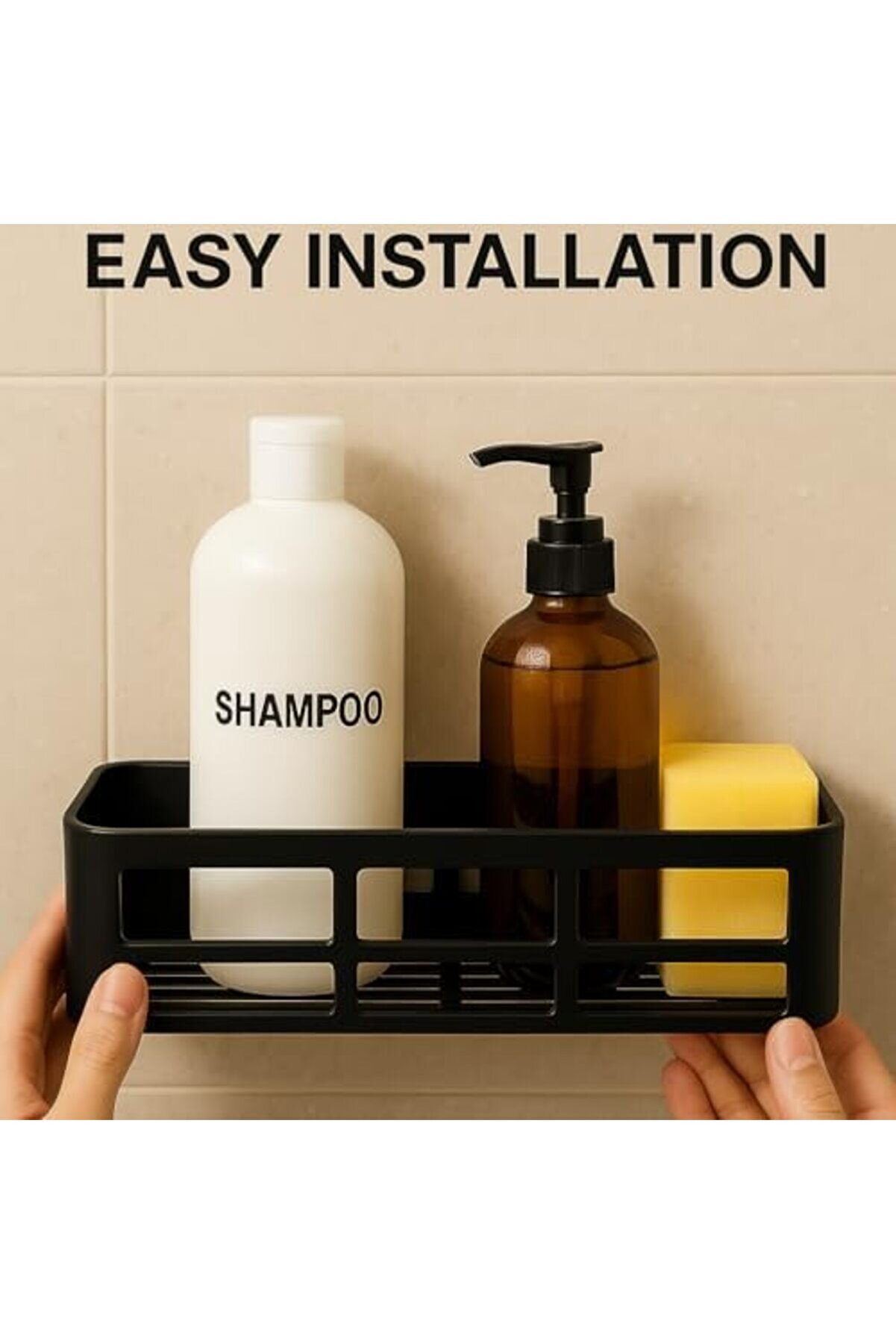 Prstore Duş Rafı – Paslanmaz Banyo Şampuanlık Organi̇zer | Delmeden Montaj | Geni̇ş Kapasi̇teli̇