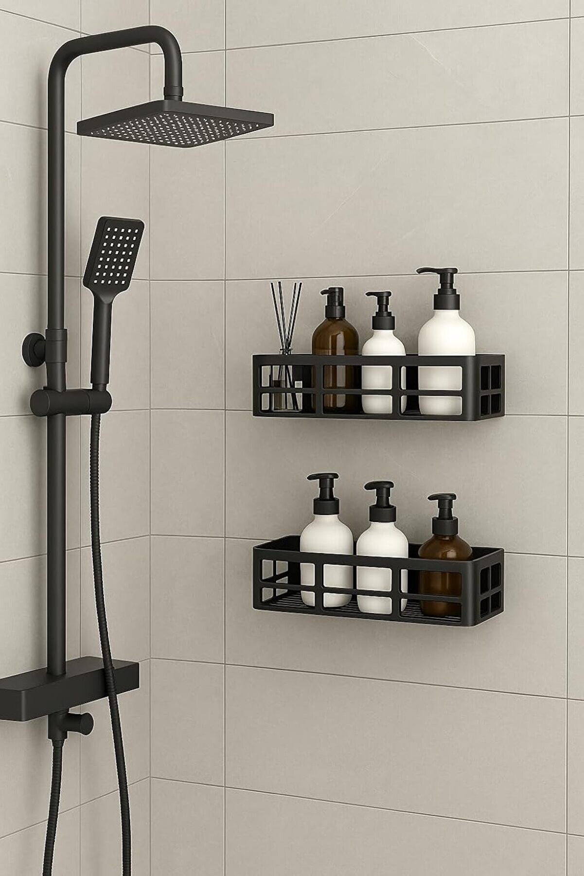 STOREMAX PRStoRe Duş Rafı – Paslanmaz Banyo Şampuanlık Organizer | Delmeden Montaj | Geniş Kapasiteli