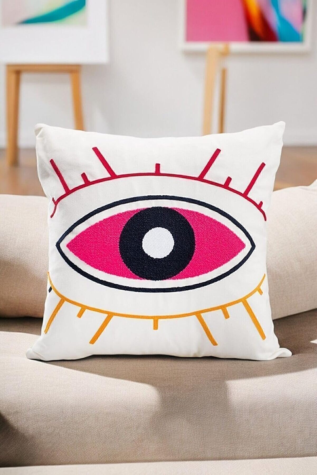 STOREMAX ynsShoping 45X45 Özel Tasarım Panç Süzene Desen Dekoratif Kırlent Kılıfı Modern Beyaz 20 NewTrrendin