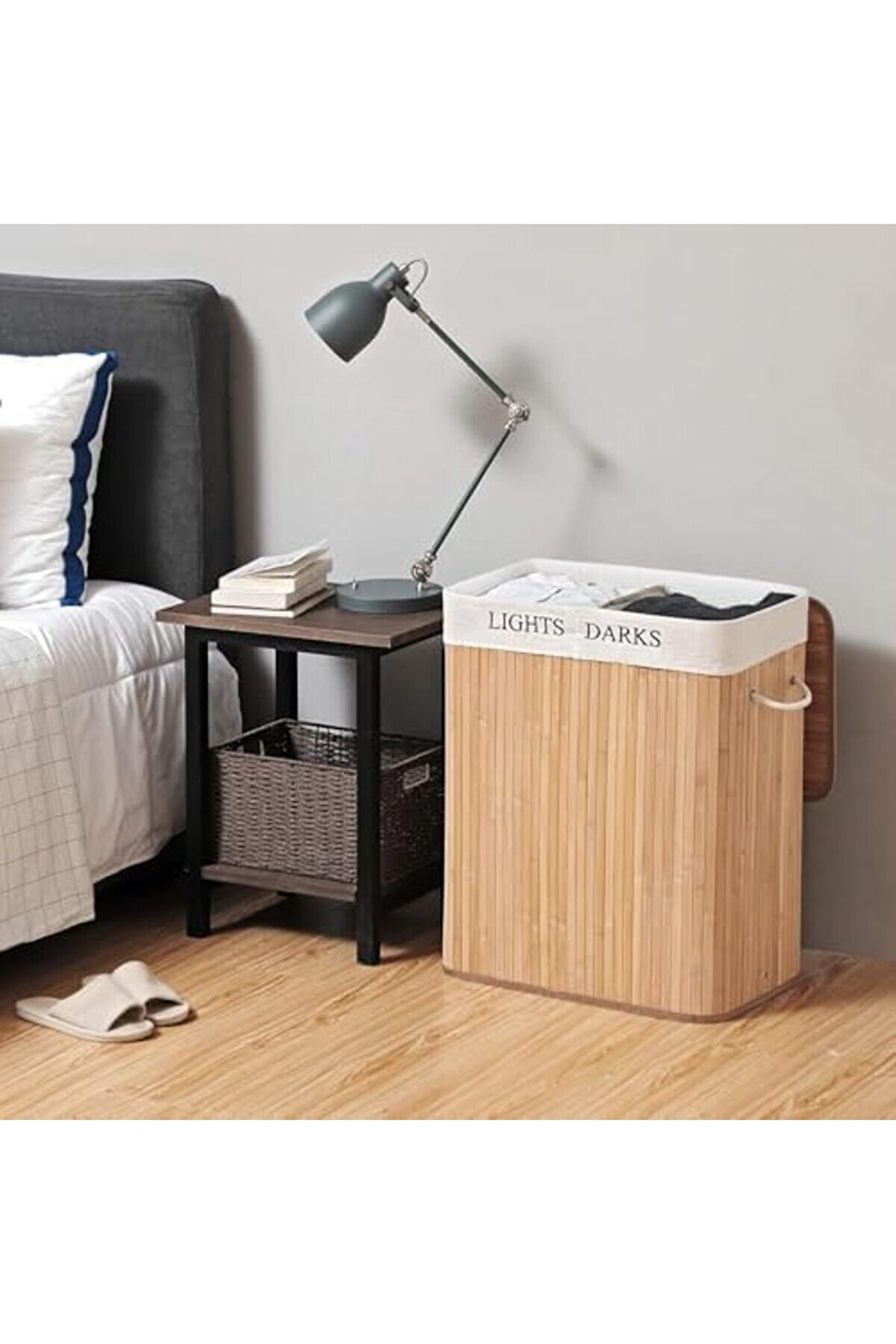 Snshop Home Doğal Bambu Katlanabi̇li̇r Ki̇rli̇ Çamaşır Sepeti̇, Yıkanabi̇li̇r Çıkarılabi̇li̇r Astar T