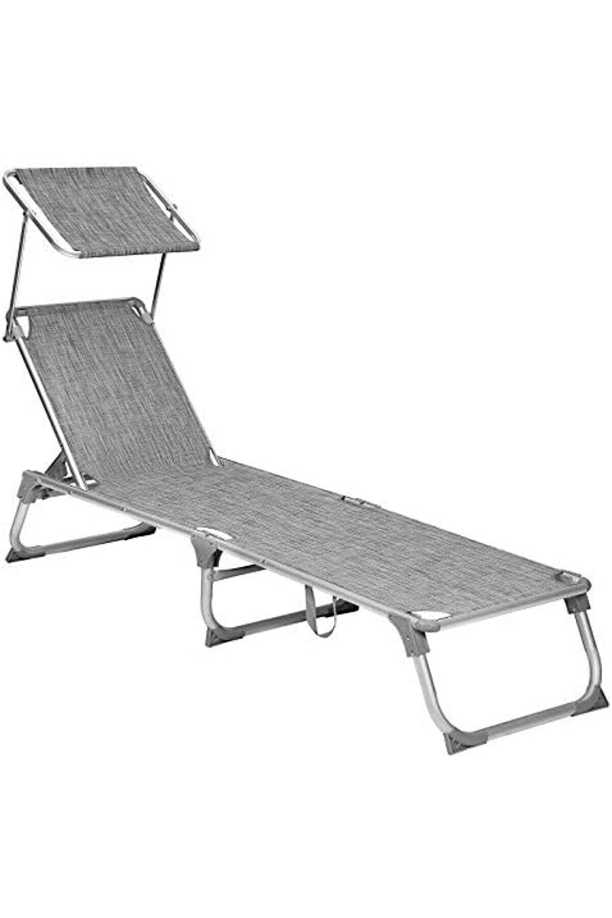 Snshop Ayarlanabi̇li̇r Ve Katlanabi̇li̇r Gölgeli̇kli̇ Şezlong, 55X193X31 Cm, Gri̇ Kırçıllı, Gcb19Tg