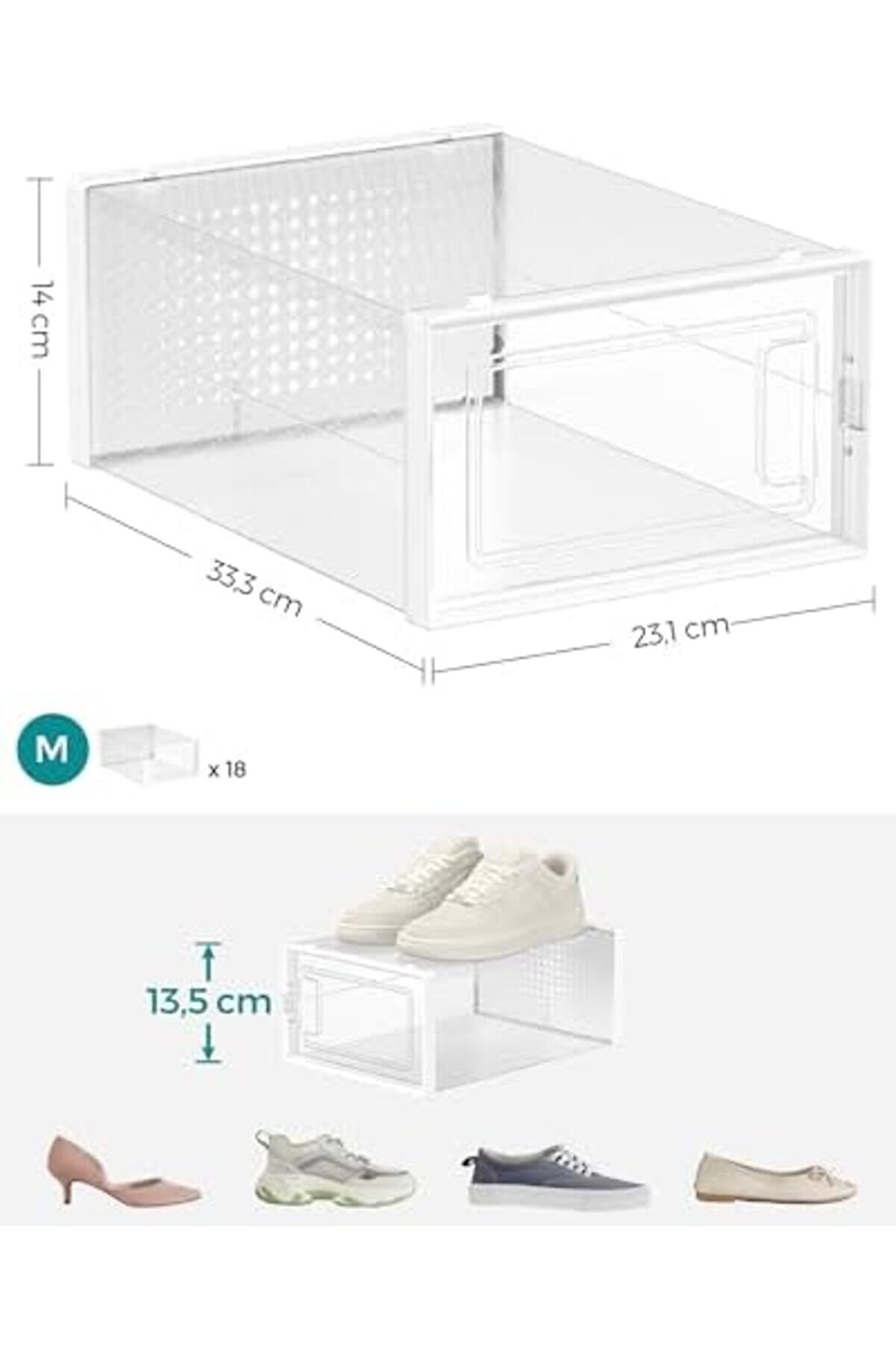 Gçavm Ayakkabı Kutuları, 18 Şeffaf Ayakkabı Kutusu Seti̇, Katlanabi̇li̇r Ve İsti̇flenebi̇li̇r, 44 Bed
