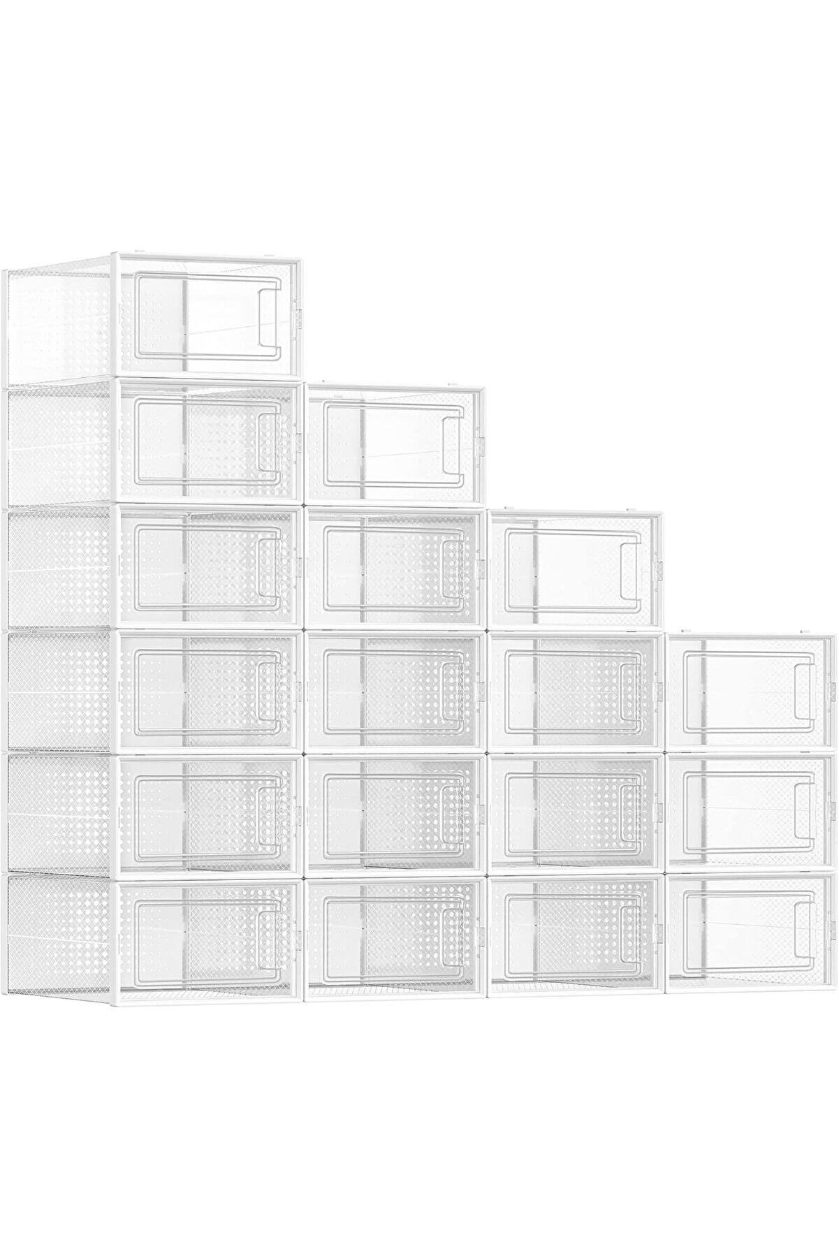STOREMAX GÇAVM ayakkabı kutuları, 18 şeffaf ayakkabı kutusu seti, katlanabilir ve istiflenebilir, 44 bed