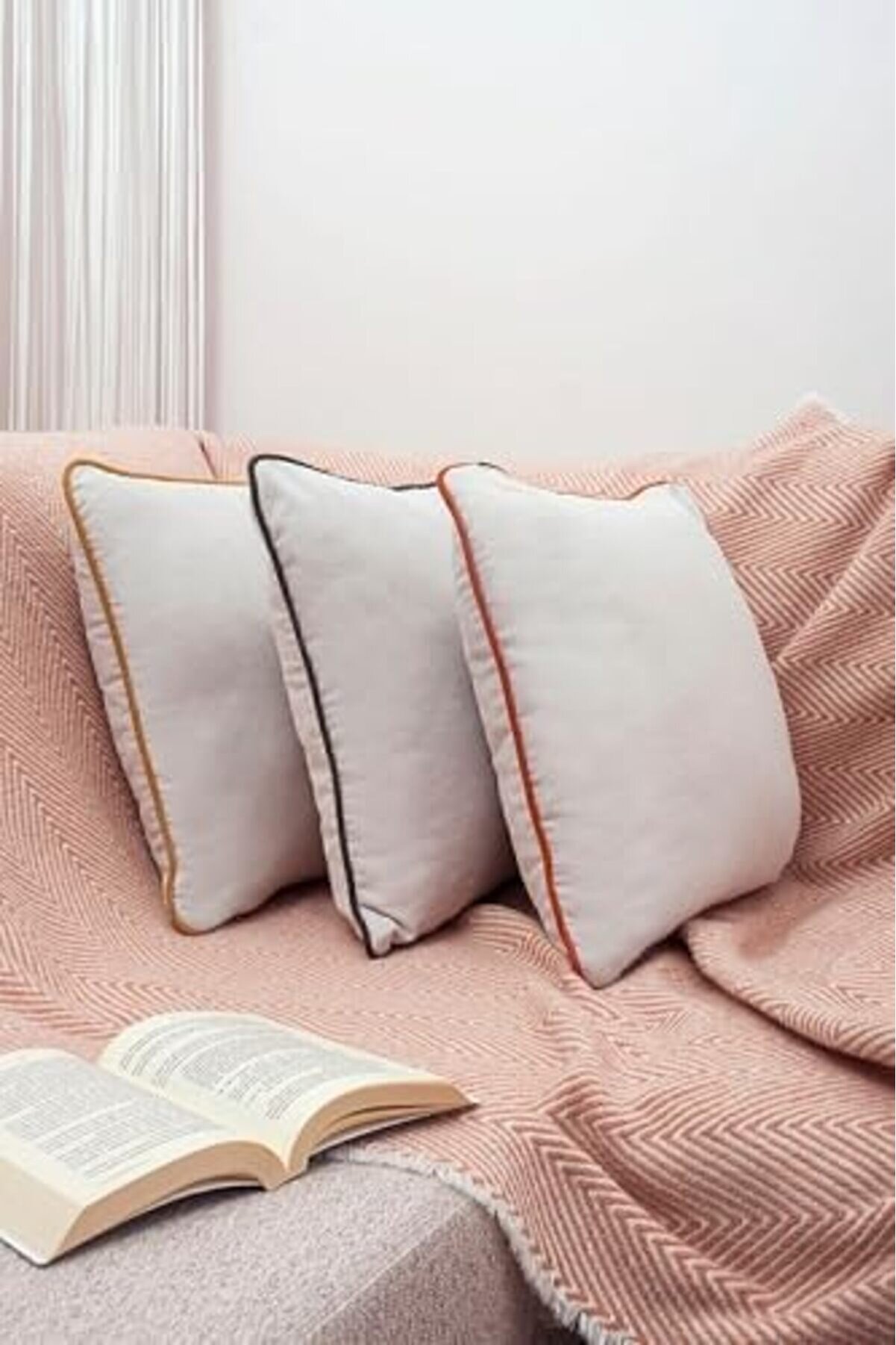 Lvnshop Renk Seçenekli̇ Yeşi̇l Bi̇yeli̇ Açık Gri̇ Kırlent Kılıfı Dekorati̇f Düz Sade Panoroma Panbi̇y Gri̇ Y