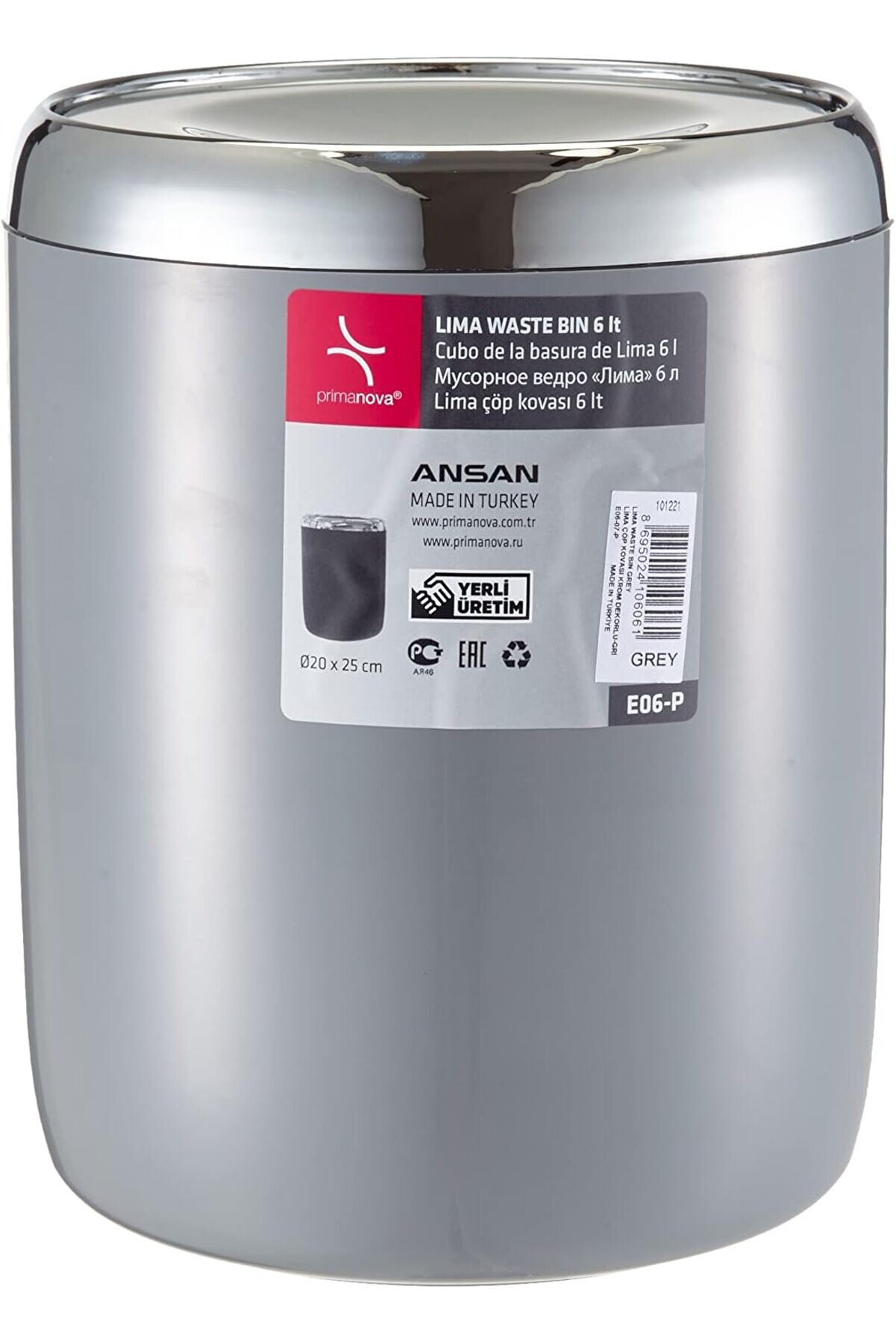 STOREMAX trendymr M-E06-07-P Lima Çöp Kovası, Krom Dekorlu, Gri Life 1171957