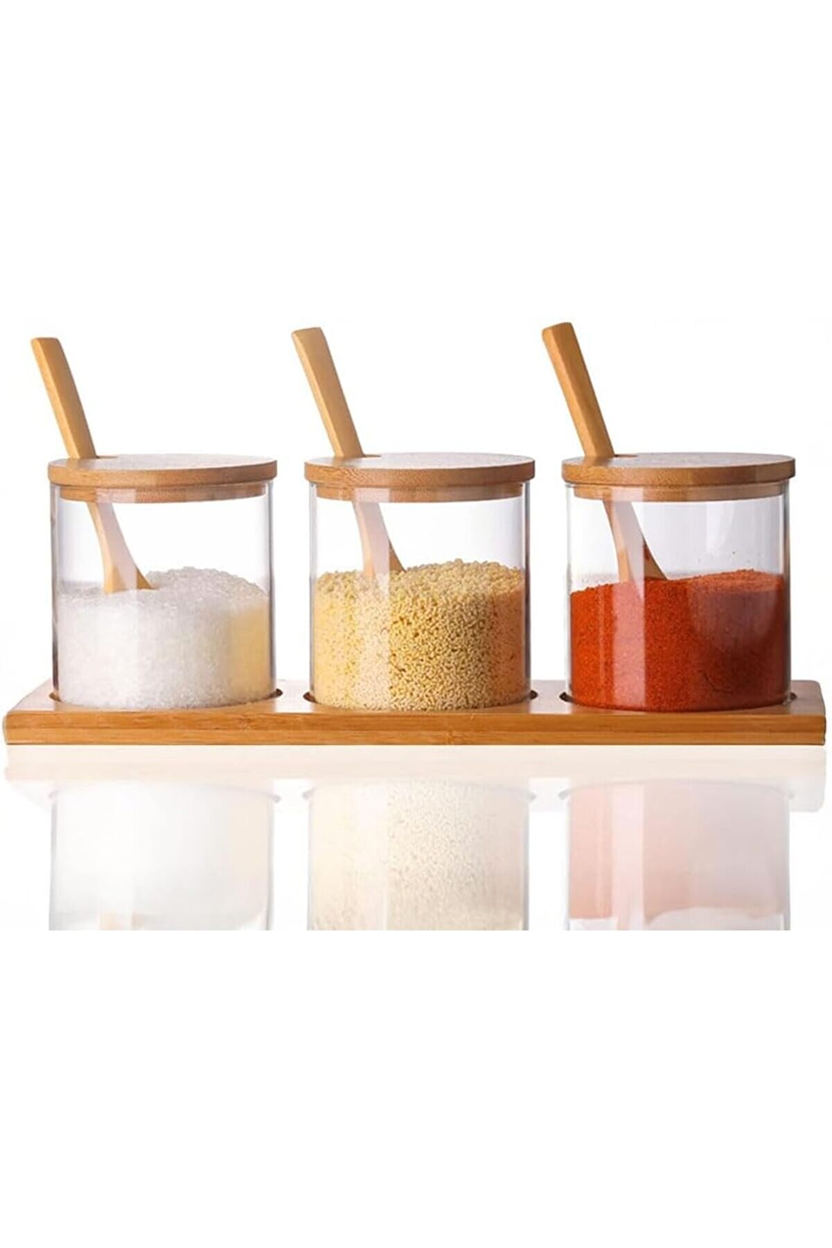 STOREMAX vegaShop Bambu Standlı 3'lü Cam Baharatlık, Borasilikat, Baharat Seti - Şık ve Fonksiyonel Bamb