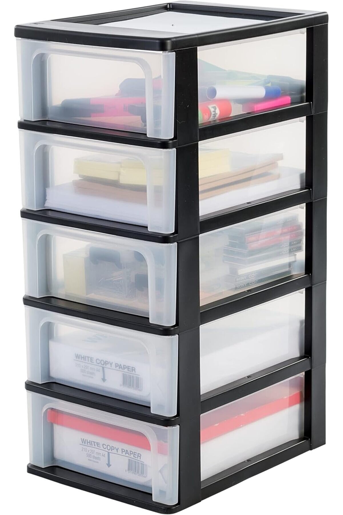 STOREMAX jptrShop Ohyama Chest OCH-2005 Çekmeceli Konteyner/Çekmeceli Dolap, Plastik, Siyah/Şeffaf, 35,5 x