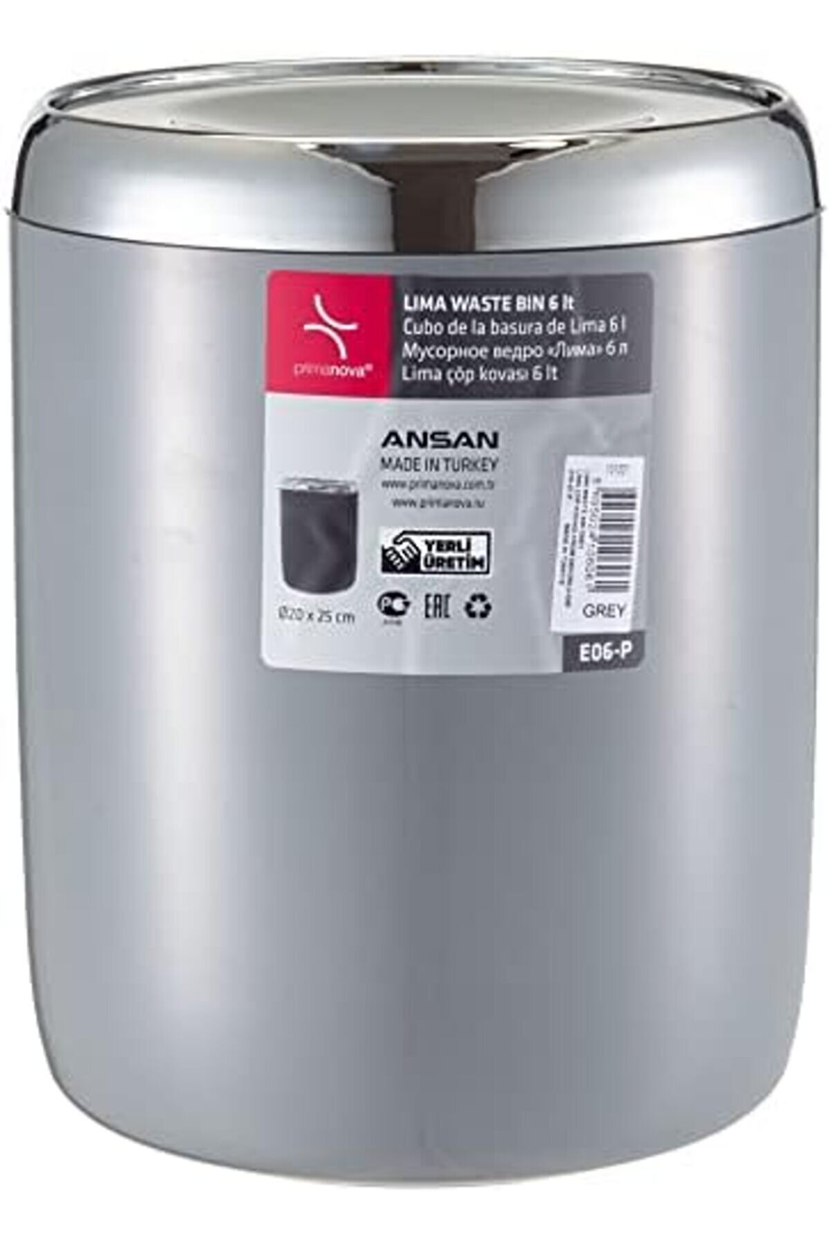Trendymr M-E06-07-P Li̇ma Çöp Kovası, Krom Dekorlu, Gri̇ Li̇fe 1171957