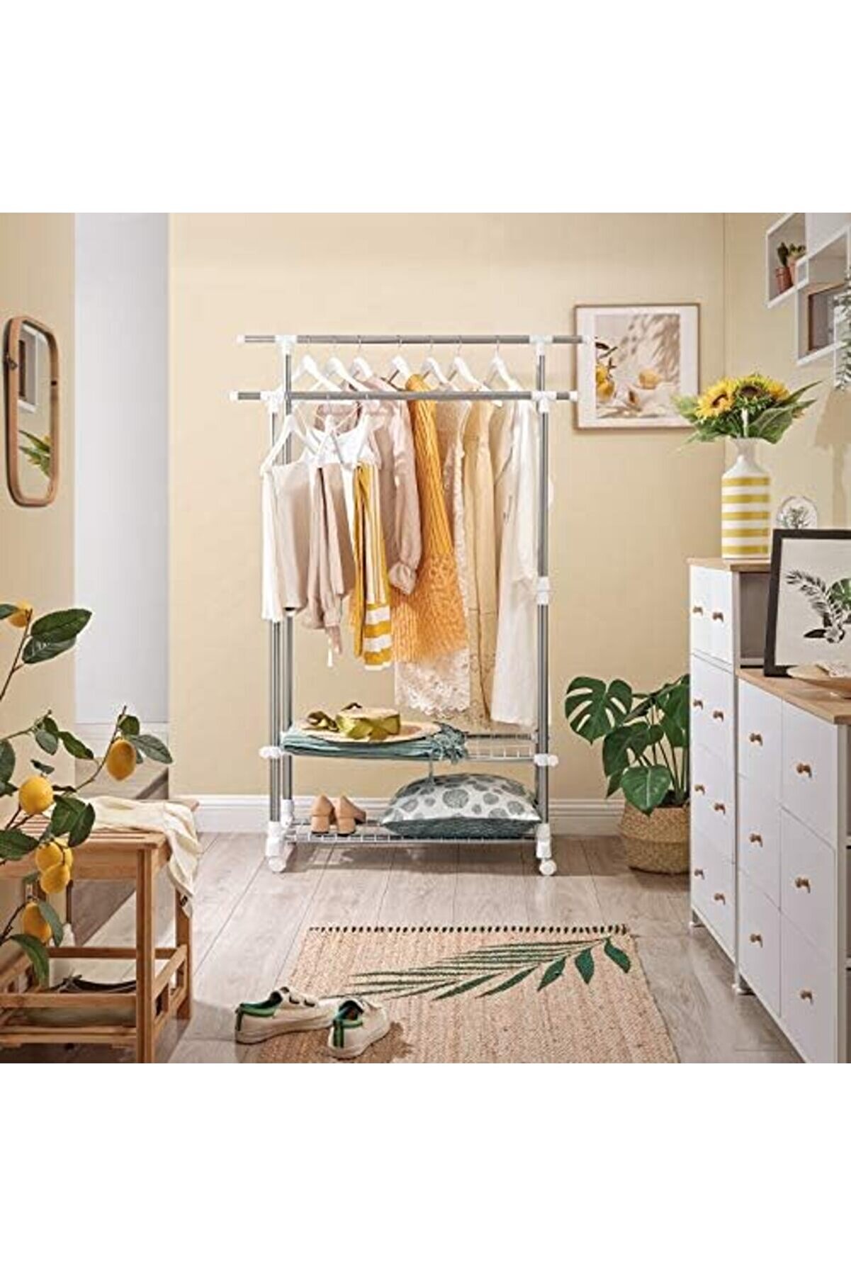 Prstore Elbi̇se Askısı, 95-172 Cm Ayarlanabi̇li̇r 2 Ayakkabı Raflı, Paslanmaz Çeli̇k Kaplama Borula