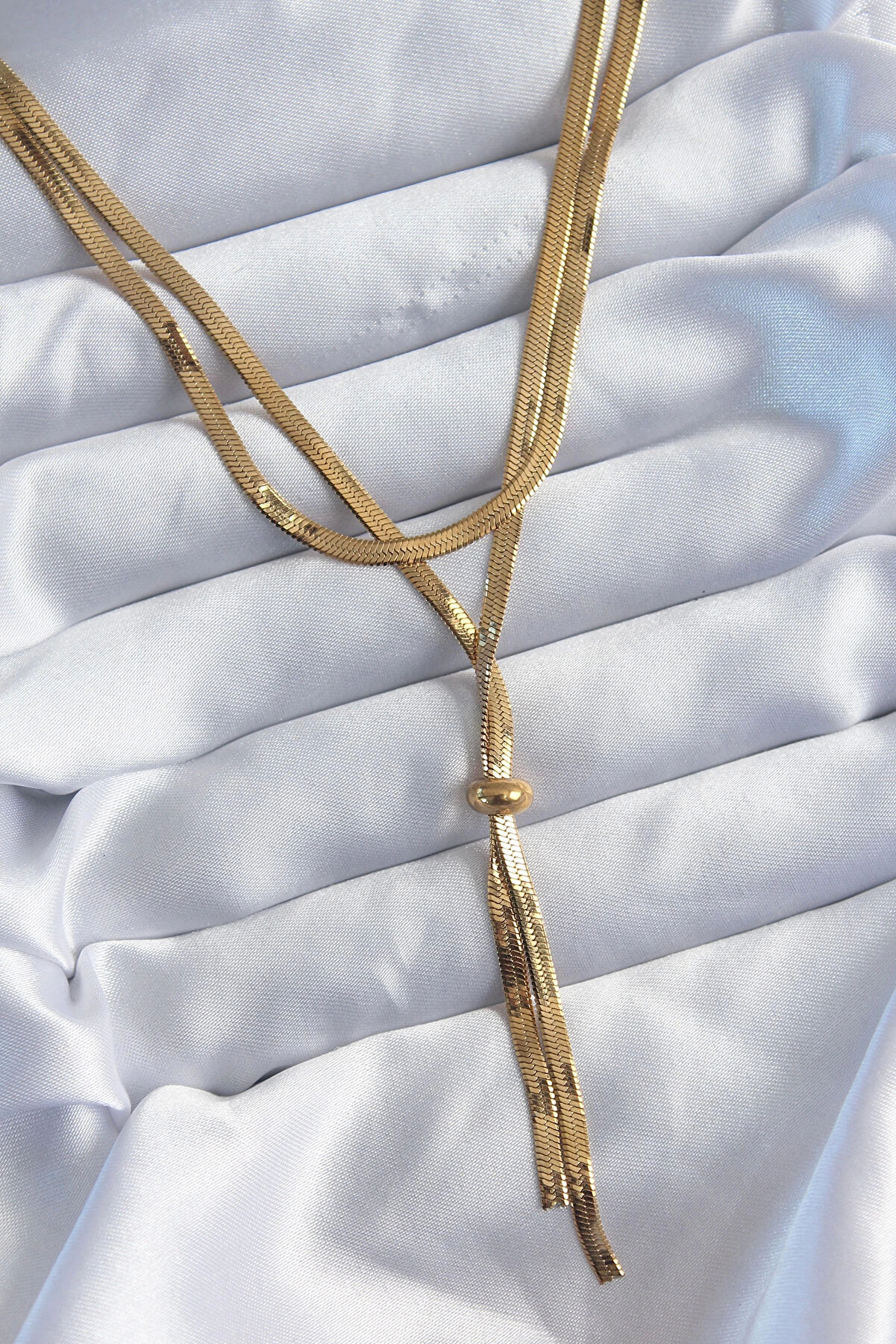 Buti̇k Bfs 316L &Ccedil;eli̇k Gold Renk 2 Li̇ İtalyan Zi̇nci̇r Asans&ouml;r Model Sallantı Detay Kadın Kolye