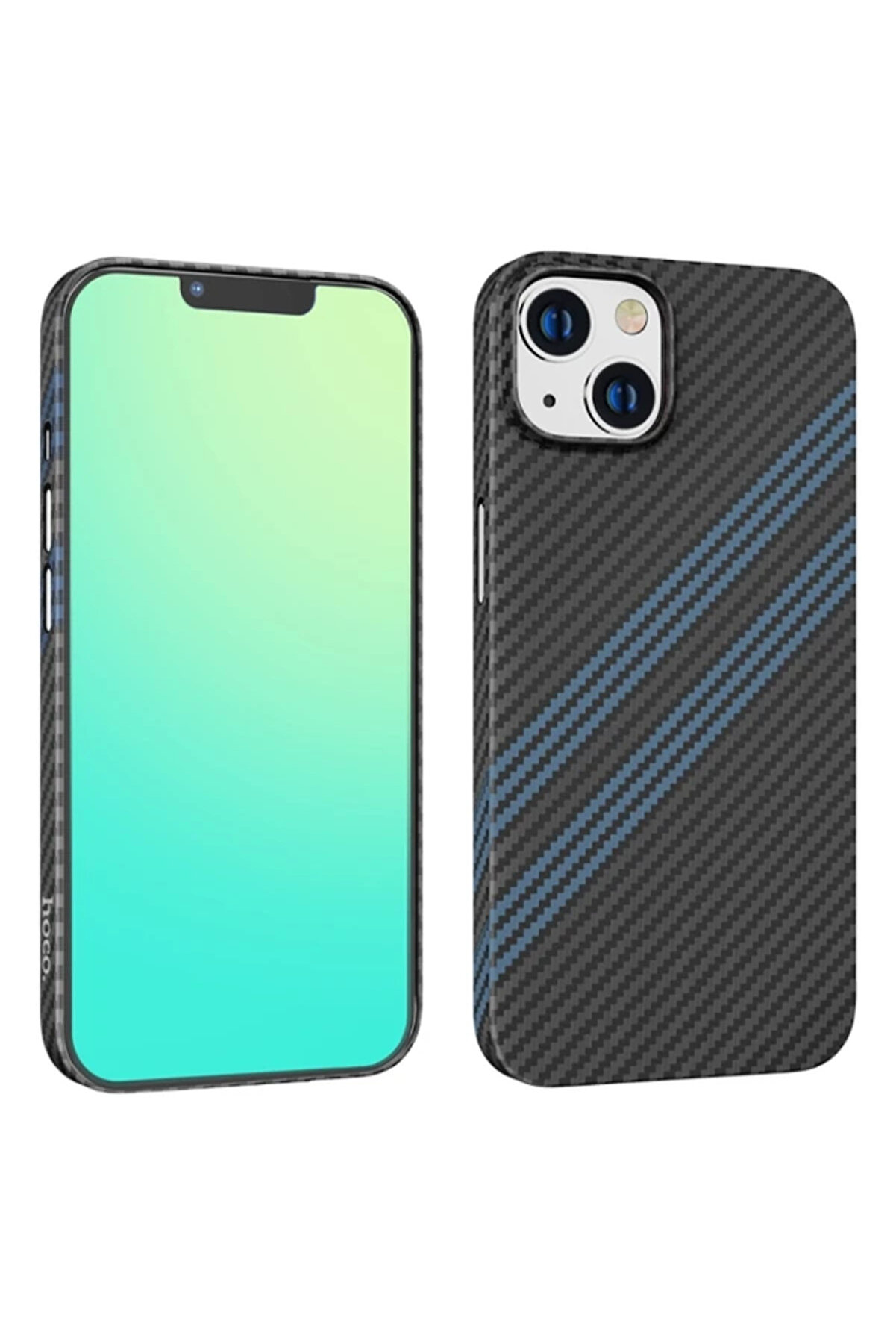 Hoco İphone 14 6.1 Kılıf Kevlar Texture Darbe Emi̇ci̇ Telefon Kılıfı-(1903)