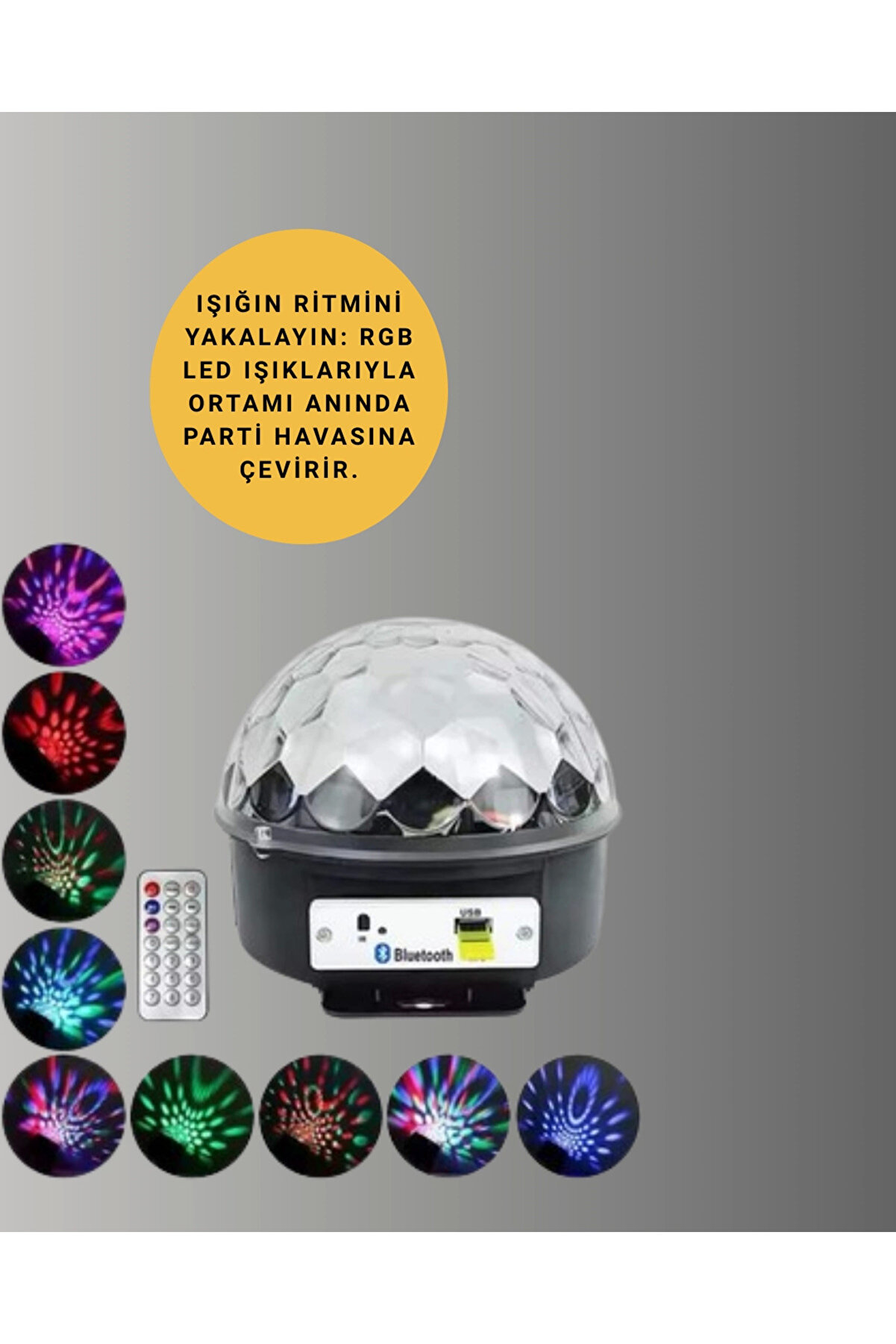 Taşınabi̇li̇r Bluetooth Di̇sko Topu Uzaktan Kumandalı Işık Efektleri̇
