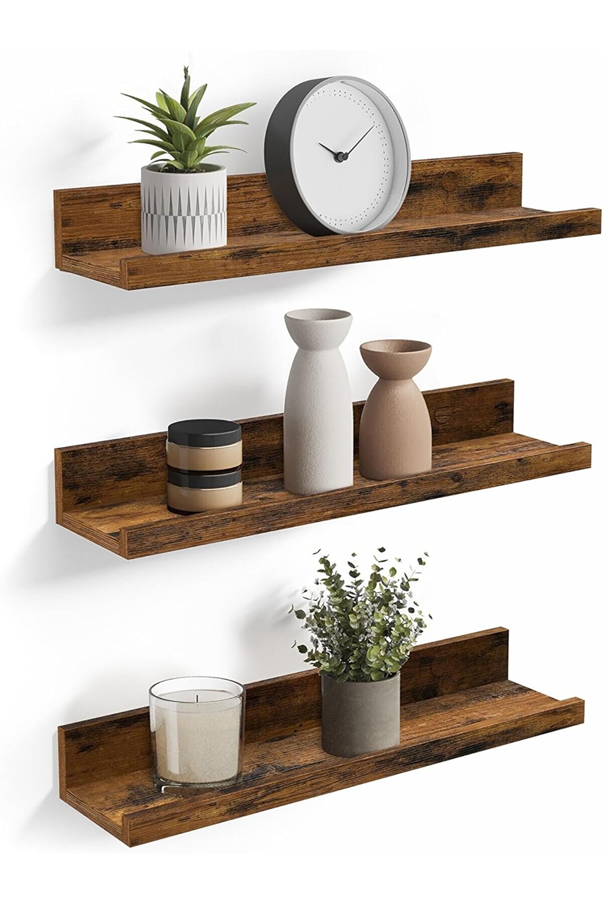 STOREMAX lvnshop duvar rafları, 3'lü set, yüzer raflar, uzunluk 38 cm, dekoratif öğeler, kavanozları ve resim