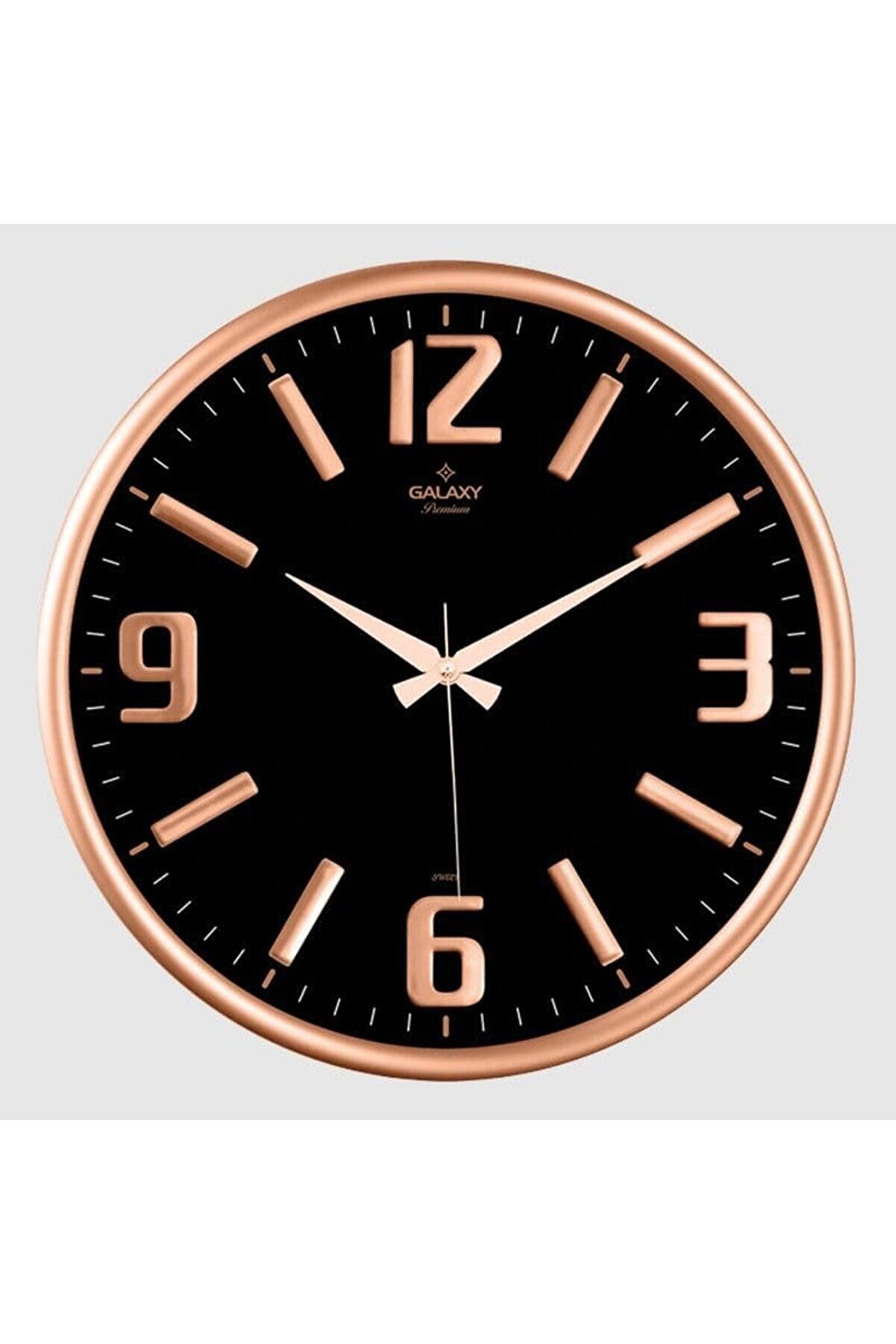 STOREMAX goldtrack Premium Serisi Metal Çerçeveli Kabartma Rakamlı Camlı 35 CM Duvar Saati Bakır -Siyah goldb
