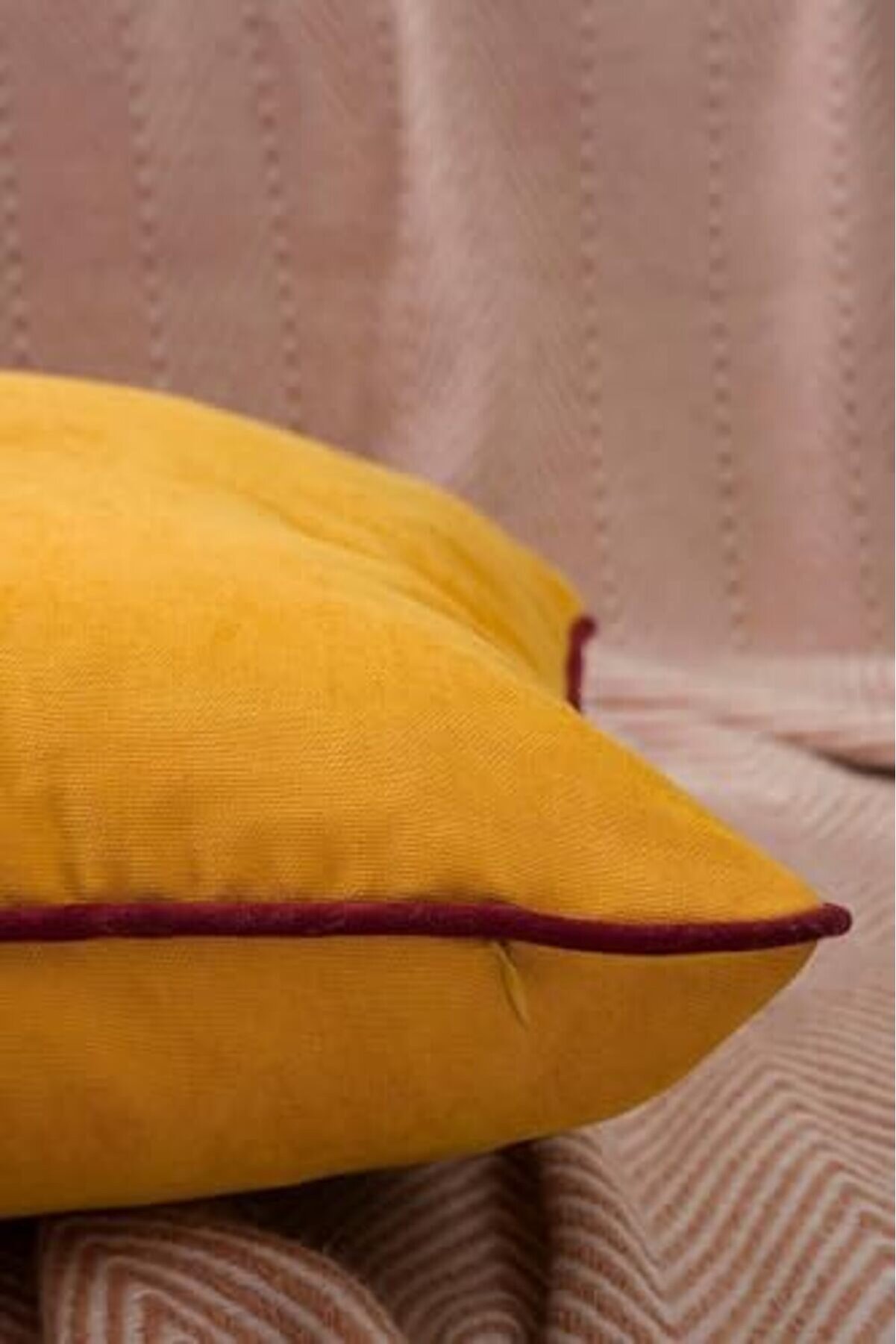 Oskyshopc Renk Seçenekli̇ Bordo Bi̇yeli̇ Sarı Kırlent Kılıfı Dekorati̇f Düz Sade Panoroma Panbi̇y Sarı Bo