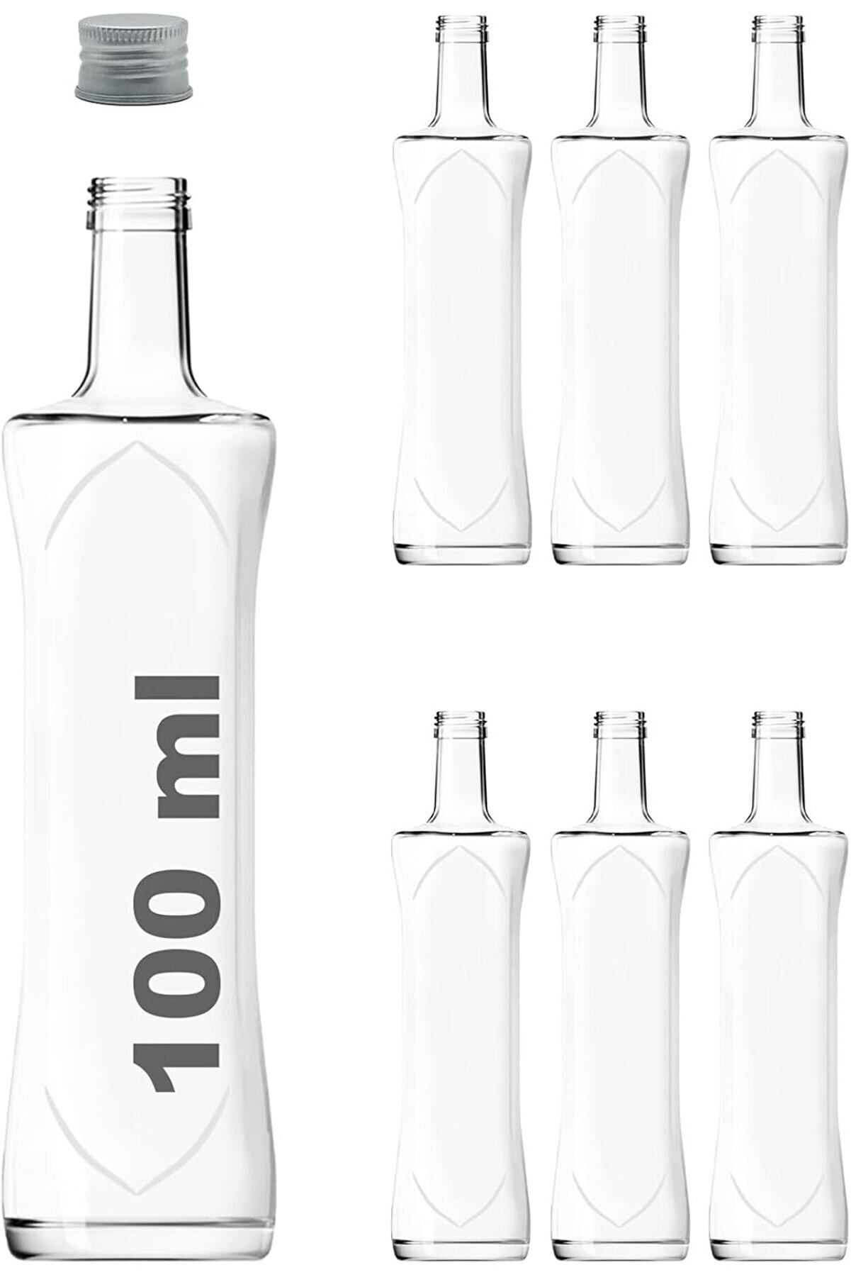 STOREMAX BRFShop 100 ml Şeffaf Piramit Sosluk 100 cc Kapaklı Kavisli Cam Şişe 6 Adet (Gümüş (Metal))