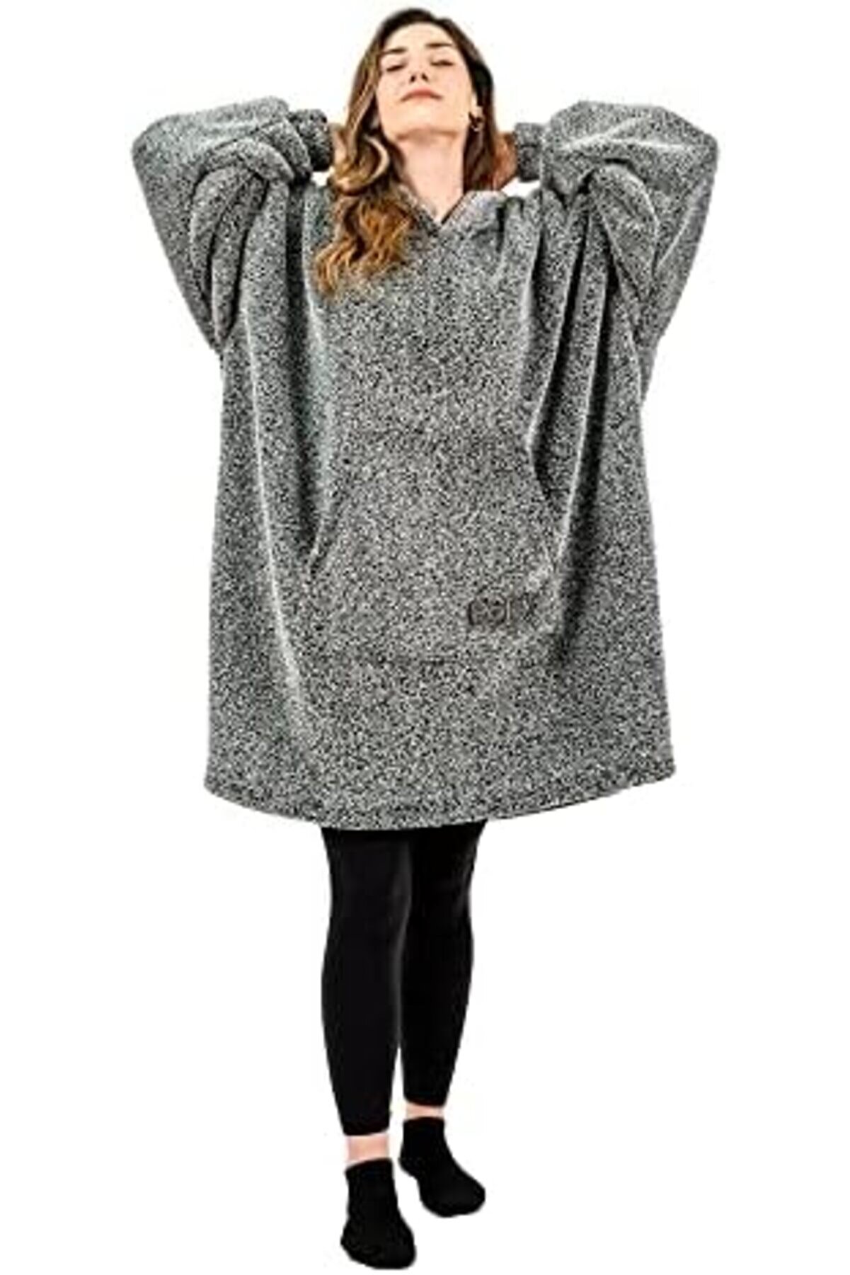 Oversi̇ze Gi̇yi̇lebi̇li̇r Battani̇ye Tek Beden Çok Rahat Hoodi̇e Peluş Kapüşonlu Sweatshi̇rt (Gri̇-Si̇yah) 10