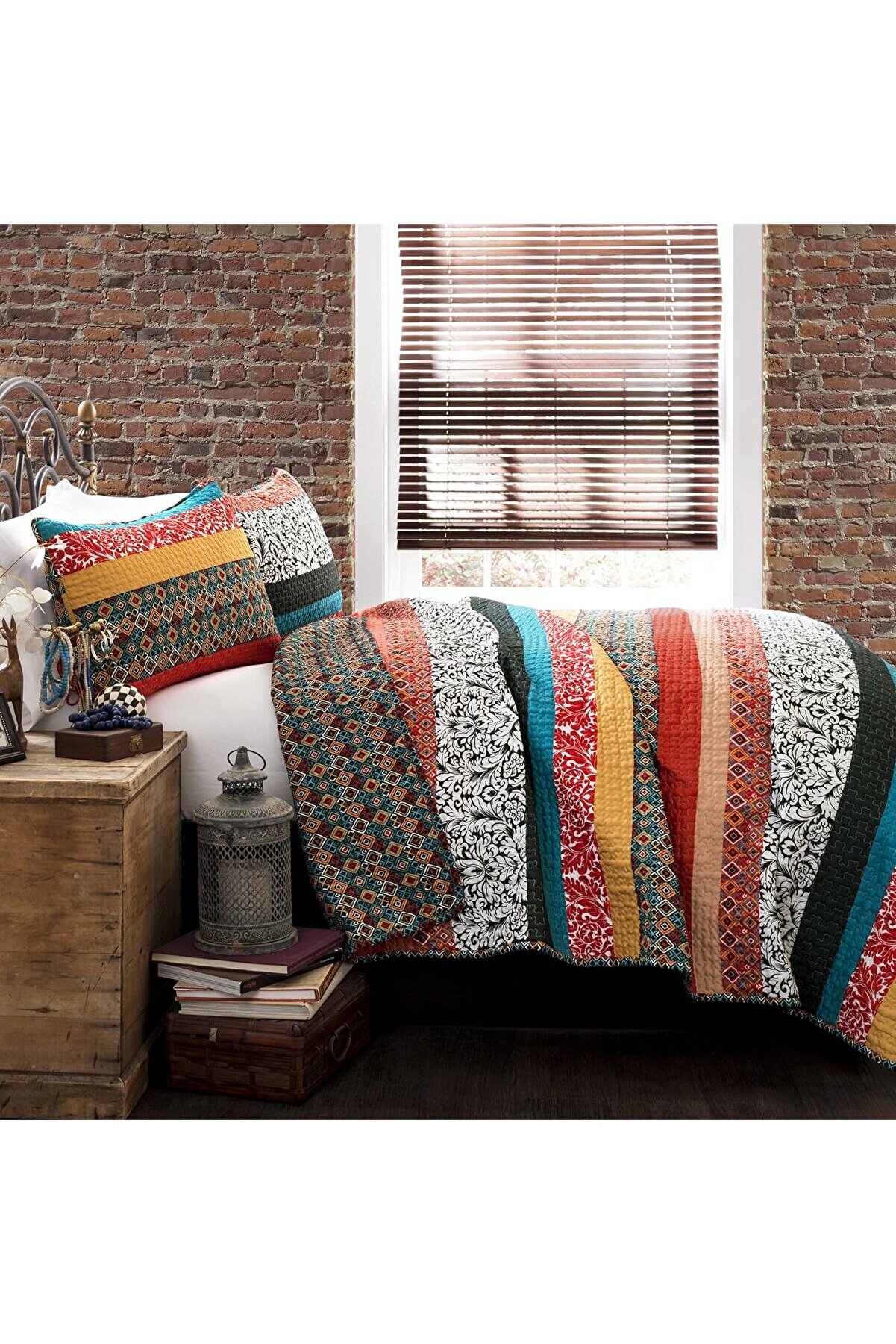 Modaflux &Ccedil;i̇zgi̇li̇ Yorgan Ters &Ccedil;evri̇lebi̇li̇r 3 Par&ccedil;a Tasarım Yatak Seti̇ - - Turkuaz Ve Mandali̇na Polyno