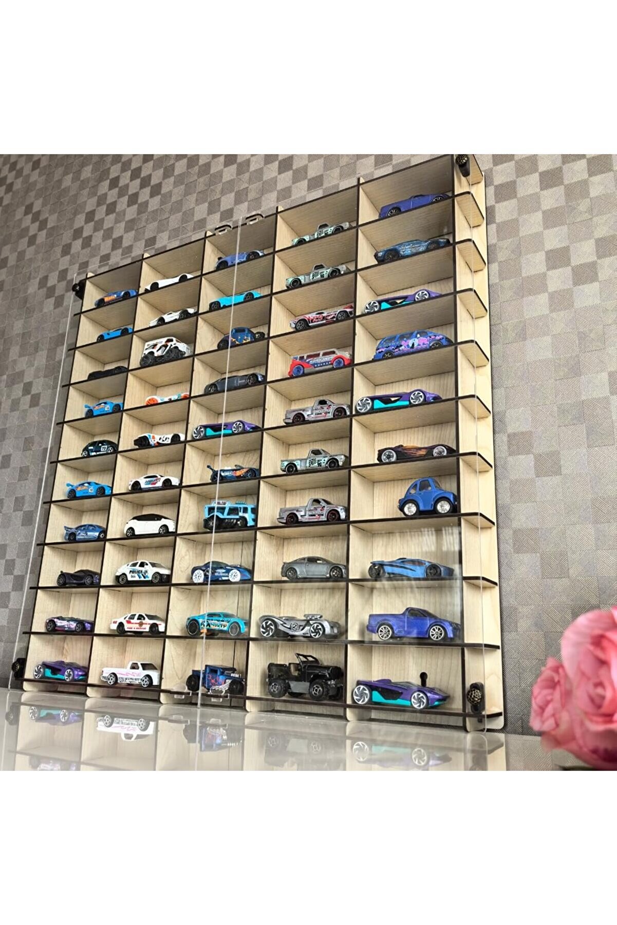 STOREMAX aclyashop Kapaklı 1/64 Ölçek 50Araç Hotwheels metal araç Uyumlu Model Oyuncak Araba Rafı-Akçaağaç
