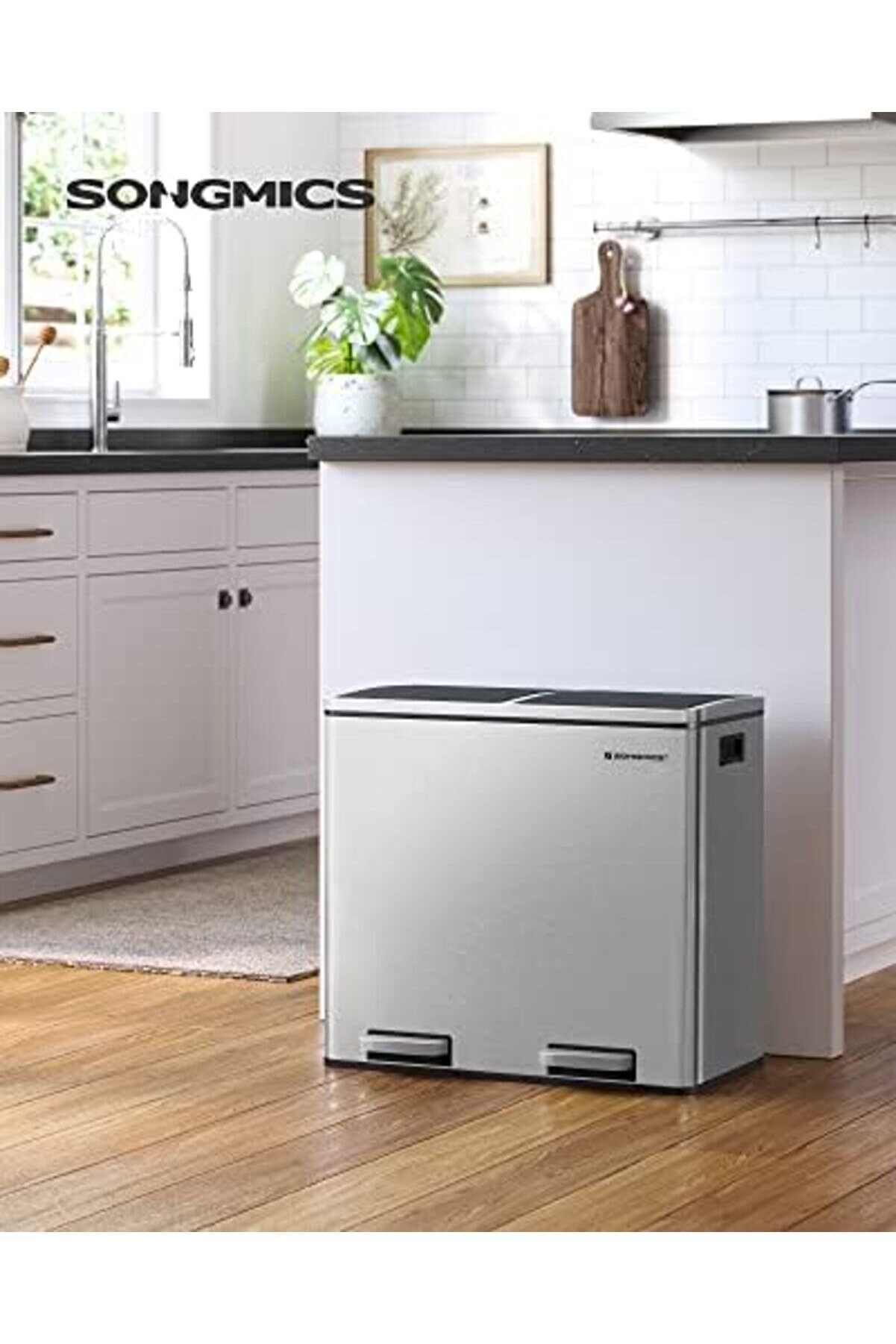 Sellbuyst 2 Bölmeli̇ Atık Ayırma Si̇stemli̇ Pedallı Çöp Kovası, Atık Kovası, Mutfak İçi̇n, 2