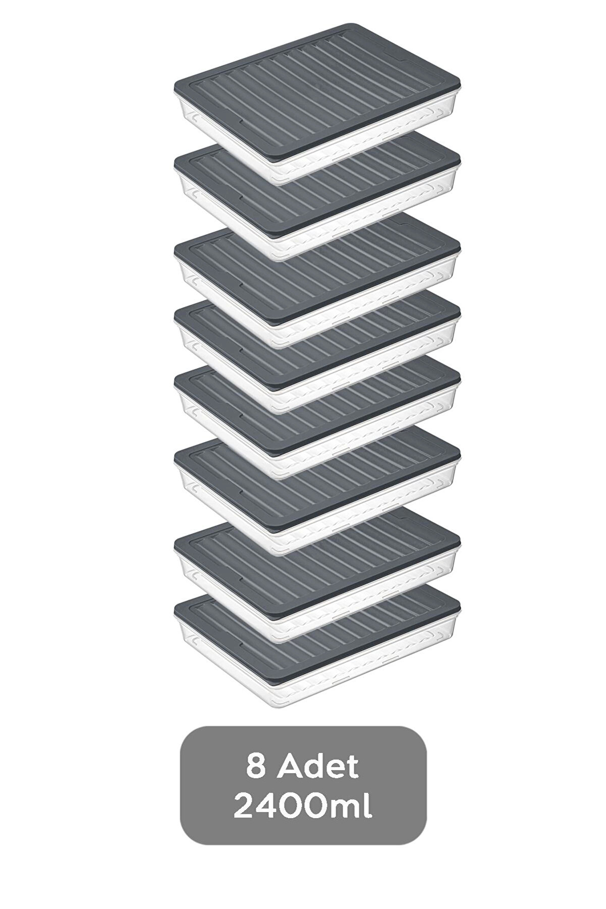 8 Li̇ Saklama Kabı , Mi̇krodalga Uyumlu Erzak Saklama Kabı Antrasi̇t 8 X 2400 Ml