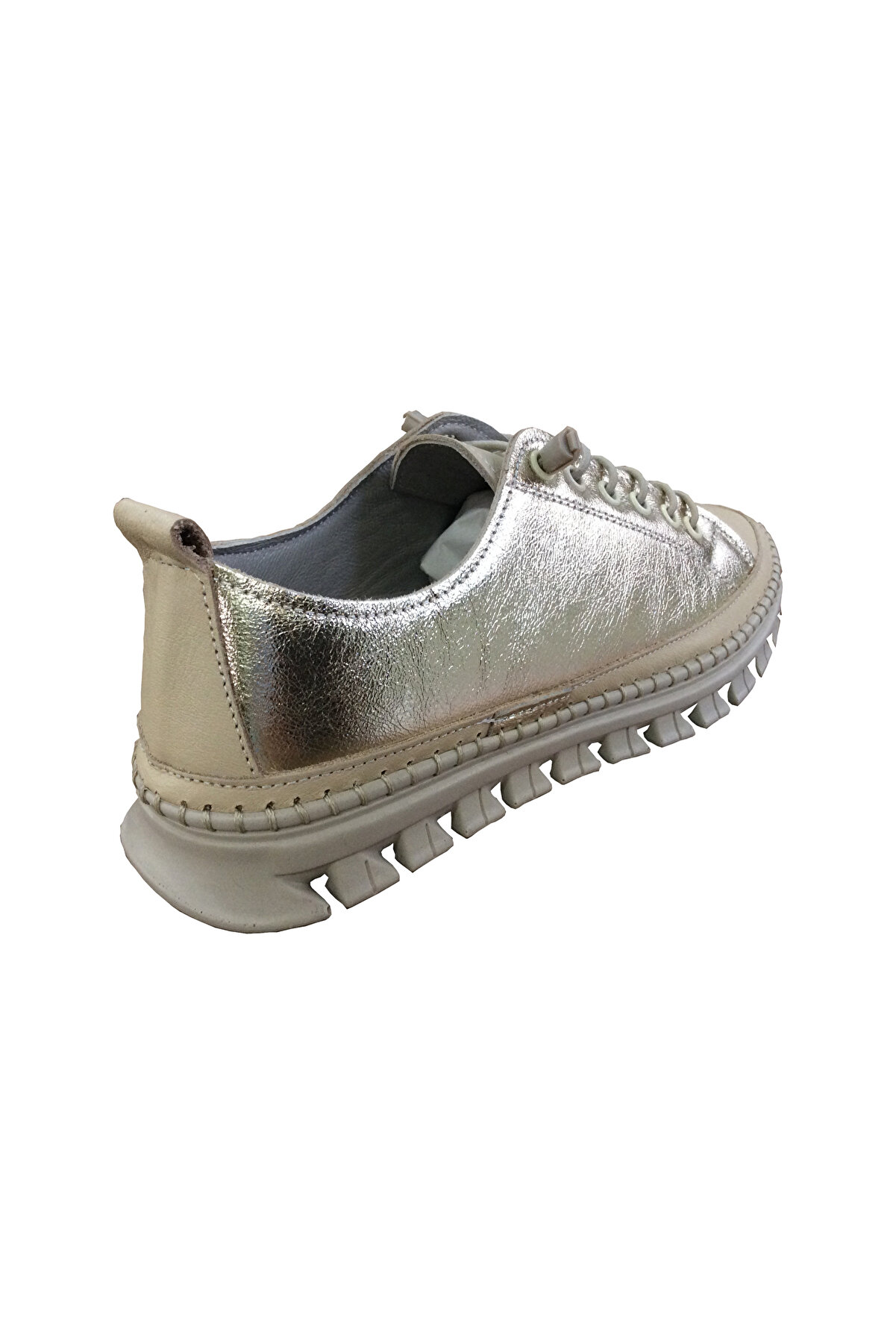 2010 Womenly Style Bej-Altın Kadın Günlük Ayakkabı % 100 Haki̇ki̇ Deri̇