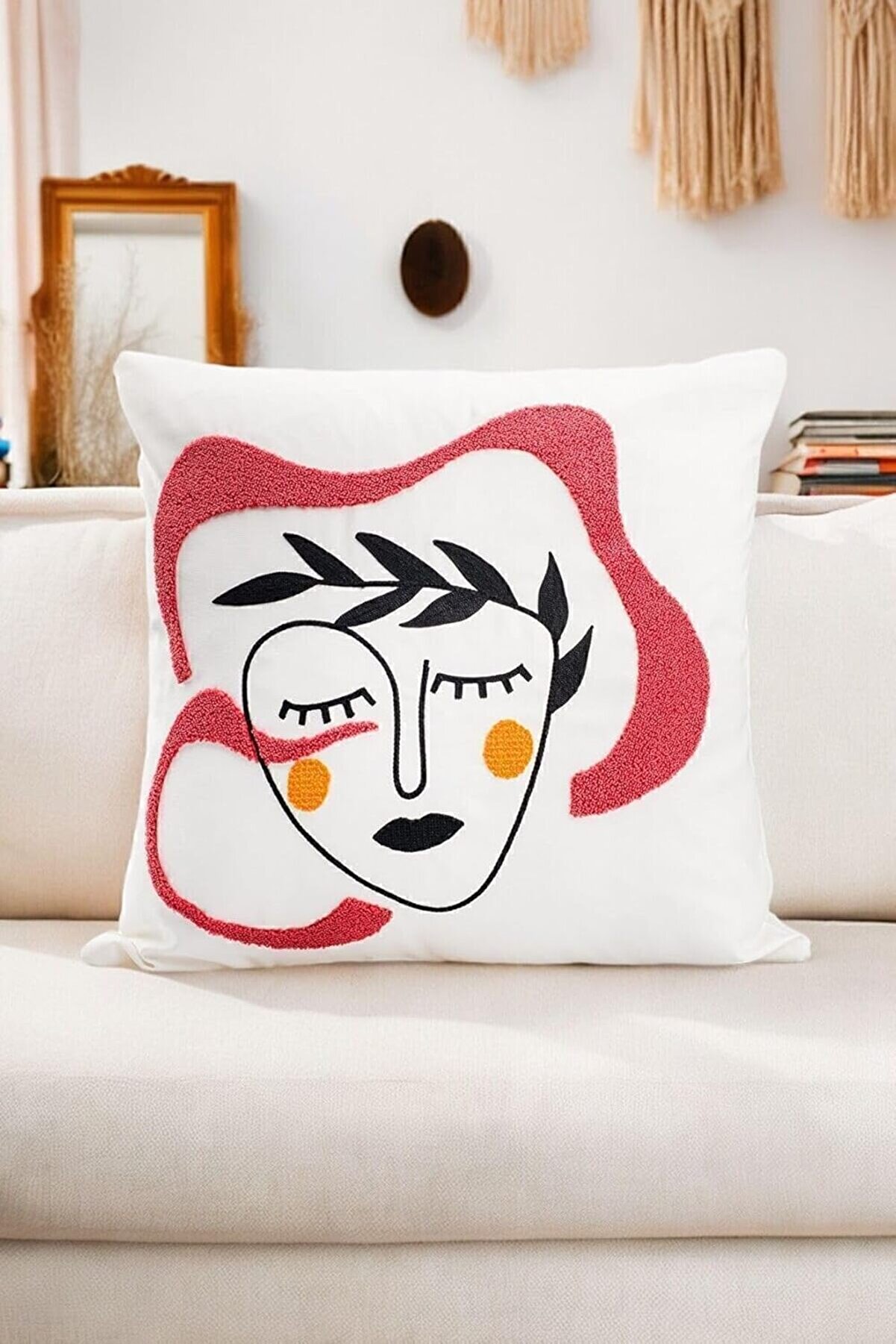 STOREMAX Bohem 45X45 Özel Tasarım Punch Panç Süzene Desen Dekoratif Kırlent Kılıfı Modern Beyaz 52 ma