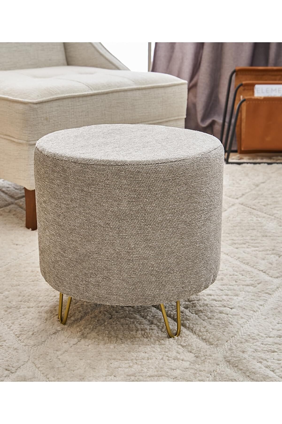 STOREMAX Asmara Metal Ayaklı Puf - Bej