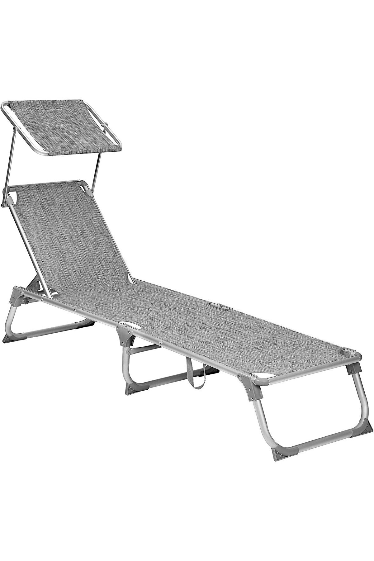 STOREMAX snShop Ayarlanabilir ve Katlanabilir Gölgelikli Şezlong, 55x193x31 CM, Gri Kırçıllı, GCB19TG