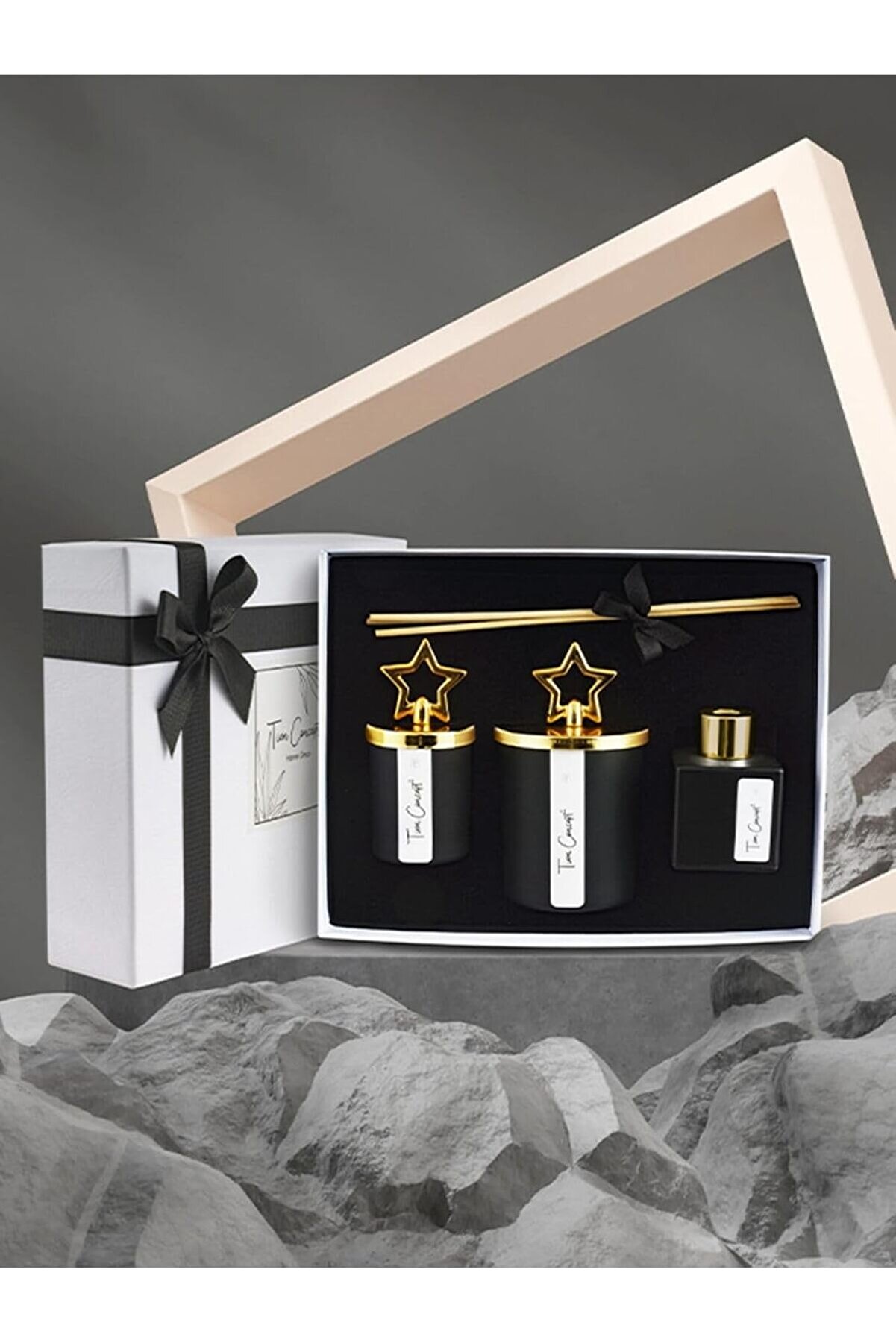 STOREMAX lvnshop Concept Özel Tasarım Kutulu Çikolata Kokulu Tepelikli 3lü Mum Ve Oda Koku Seti 224120