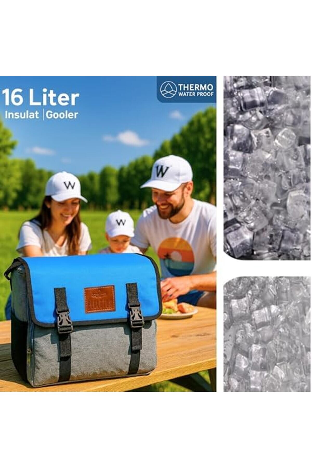 Tknszrshop Yalıtımlı Termos Pi̇kni̇k Kamp Çantası Büyük Boy 16 Lt Su Geçi̇rmez İki̇ Renkli̇ Gri̇