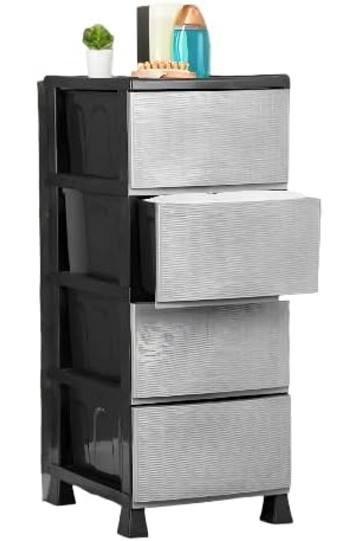 STOREMAX GÇAVM Büyük Boy 4 Katlı Hasır Kapaklı Çok Amaçlı Şifonyer Sebzelik Komodin Düzenleyici |