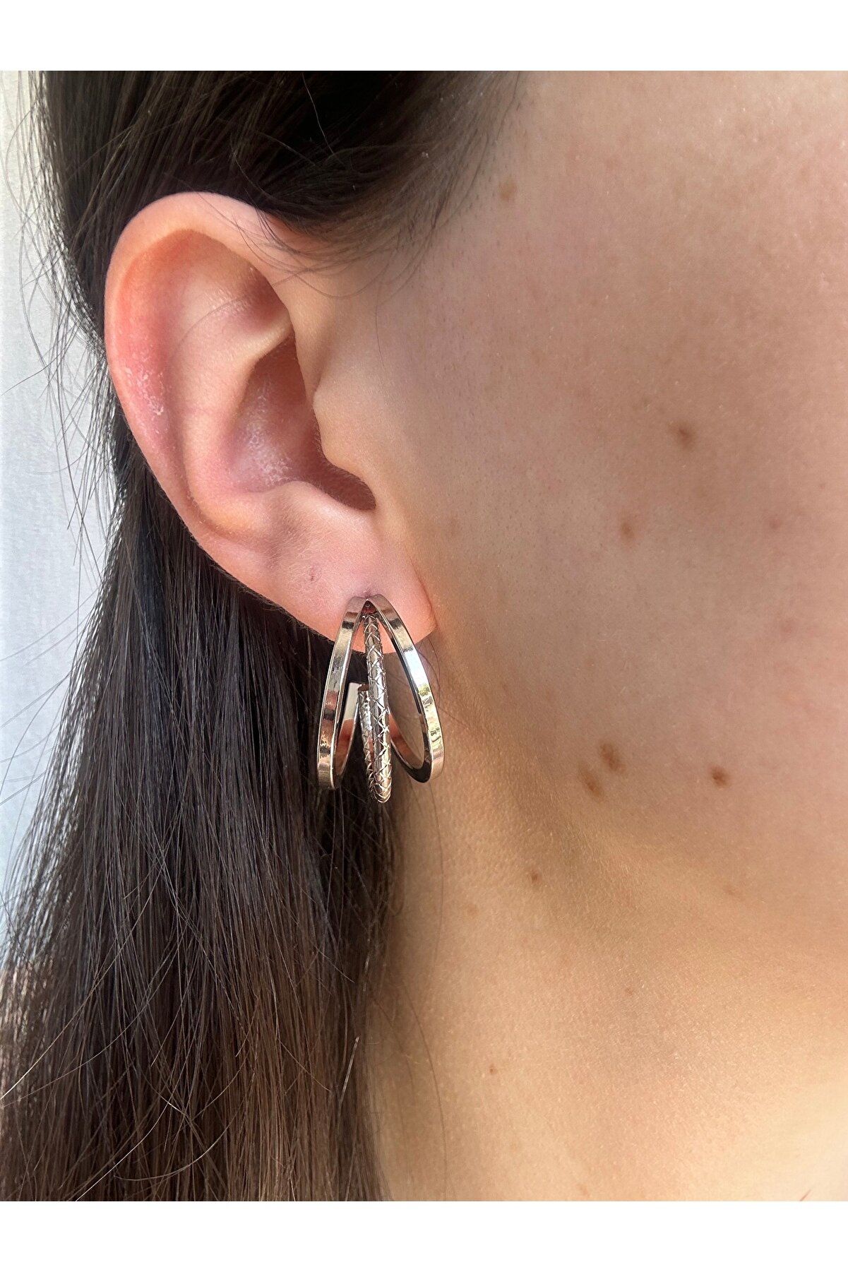 Ateli̇er Emi̇ne Gümüş Üçlü Görünüm Halka Küpe