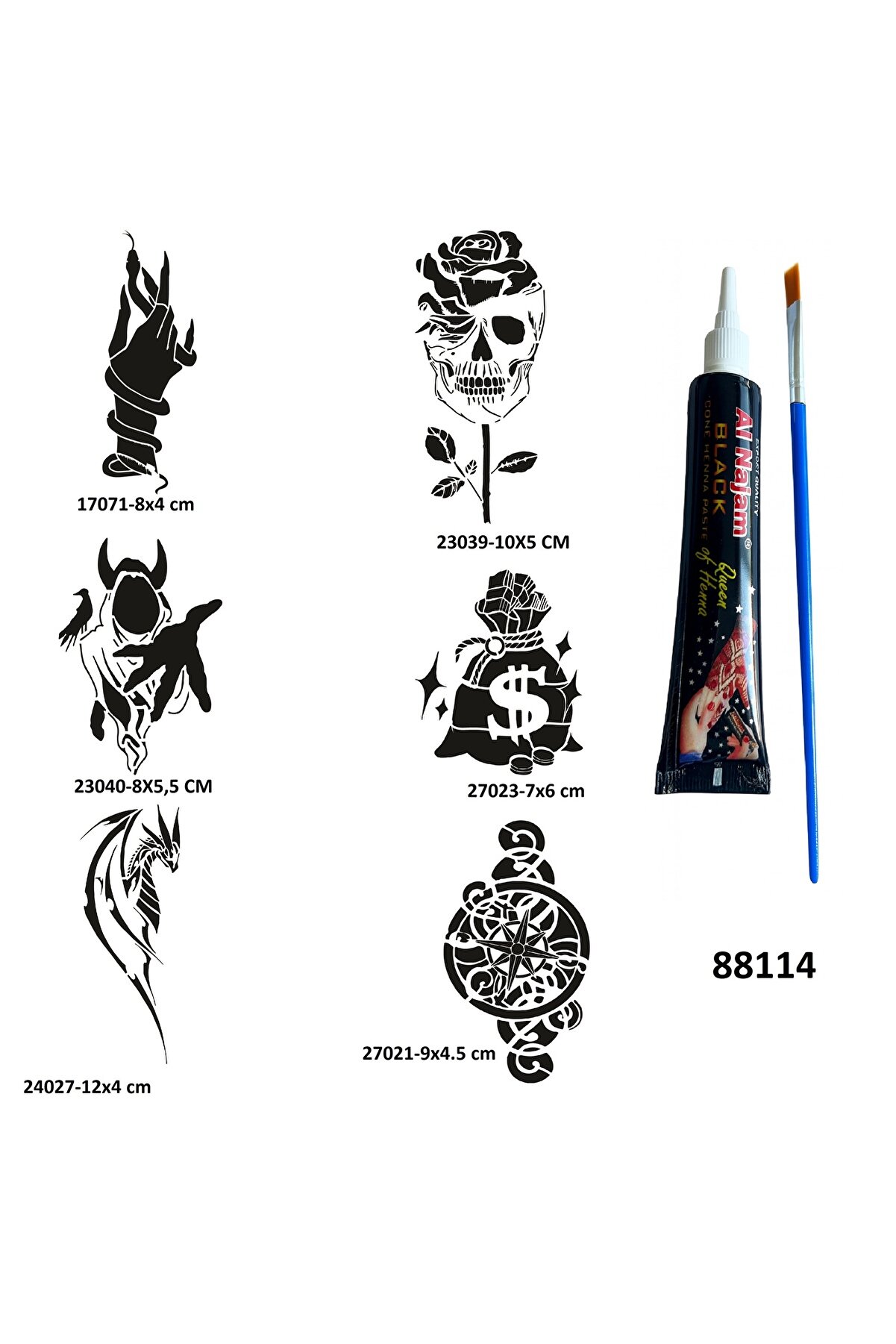 Ai̇rbrush Tattoo Para Ve Yaşam Geçi̇ci̇ Dövme Yapma Seti̇ Si̇yah Kına Ve Fırça Hedi̇yeli̇