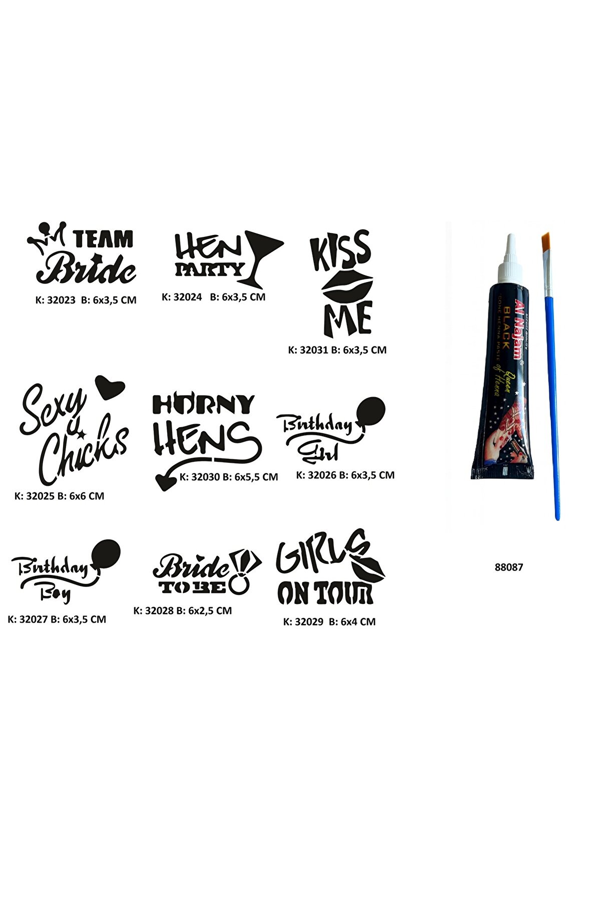 Ai̇rbrush Tattoo Parti̇ Ve Bekarlığa Veda Desenleri̇ Tüp Kına Ve Fırça Hedi̇yeli̇ Tattoo Geçi̇ci̇ Dövme Seti̇