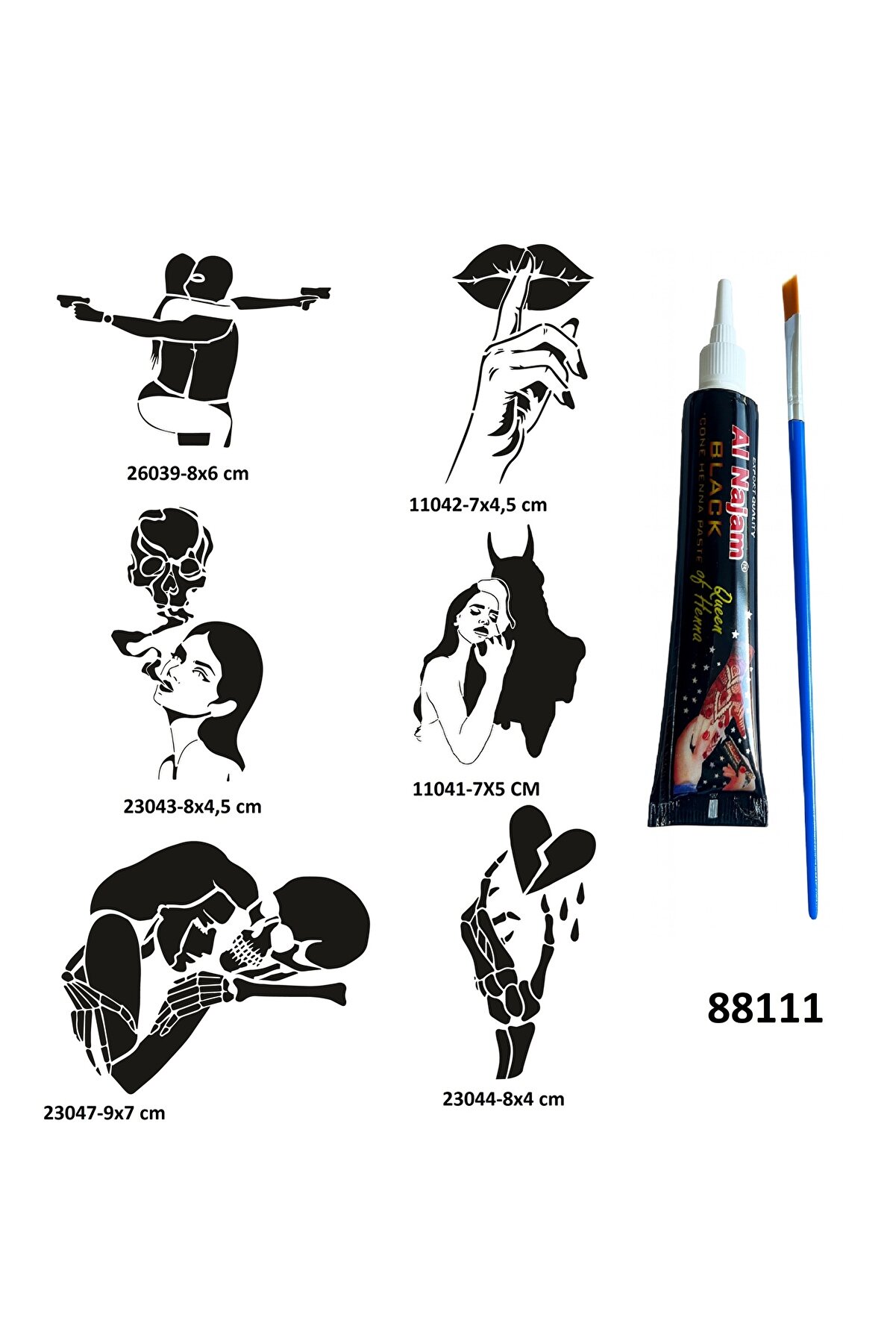 Ai̇rbrush Tattoo Çılgın Aşklar Geçi̇ci̇ Dövme Yapma Seti̇ Si̇yah Kına Ve Fırça Hedi̇yeli̇