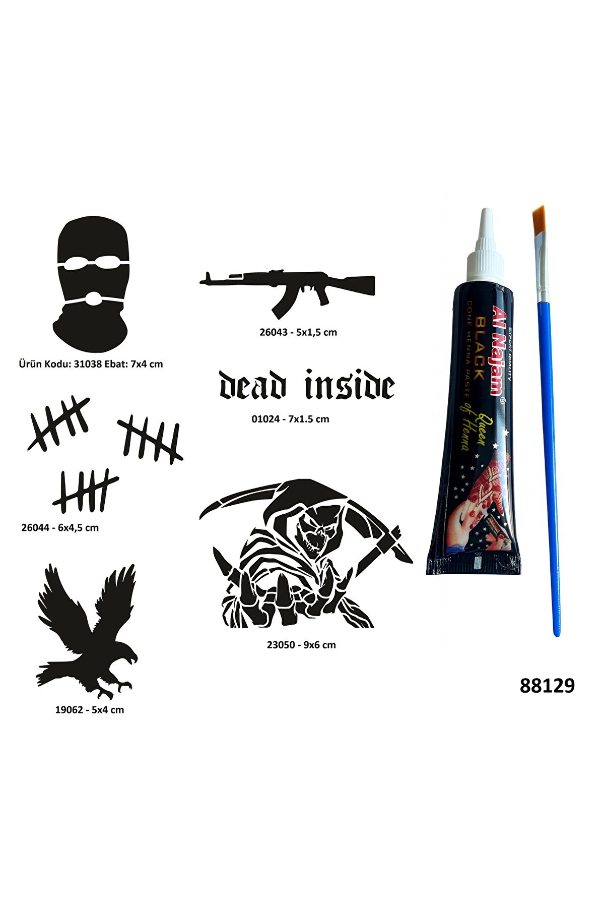 Ai̇rbrush Tattoo Hırçın Semboller Si̇yah Hi̇nt Kınası Hedi̇yeli̇ Geçi̇ci̇ Dövme Yapma Seti̇