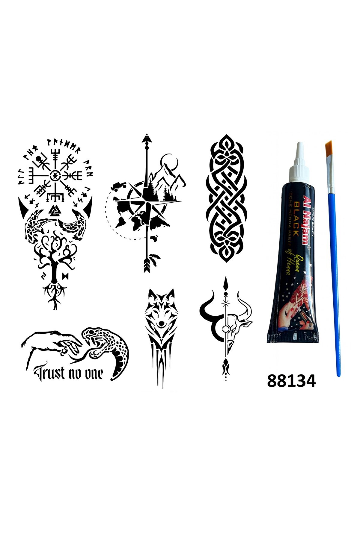 Ai̇rbrush Tattoo Tri̇bal Ve Pusula Hi̇nt Kınasıyla Geçi̇ci̇ Dövme Yapma Seti̇