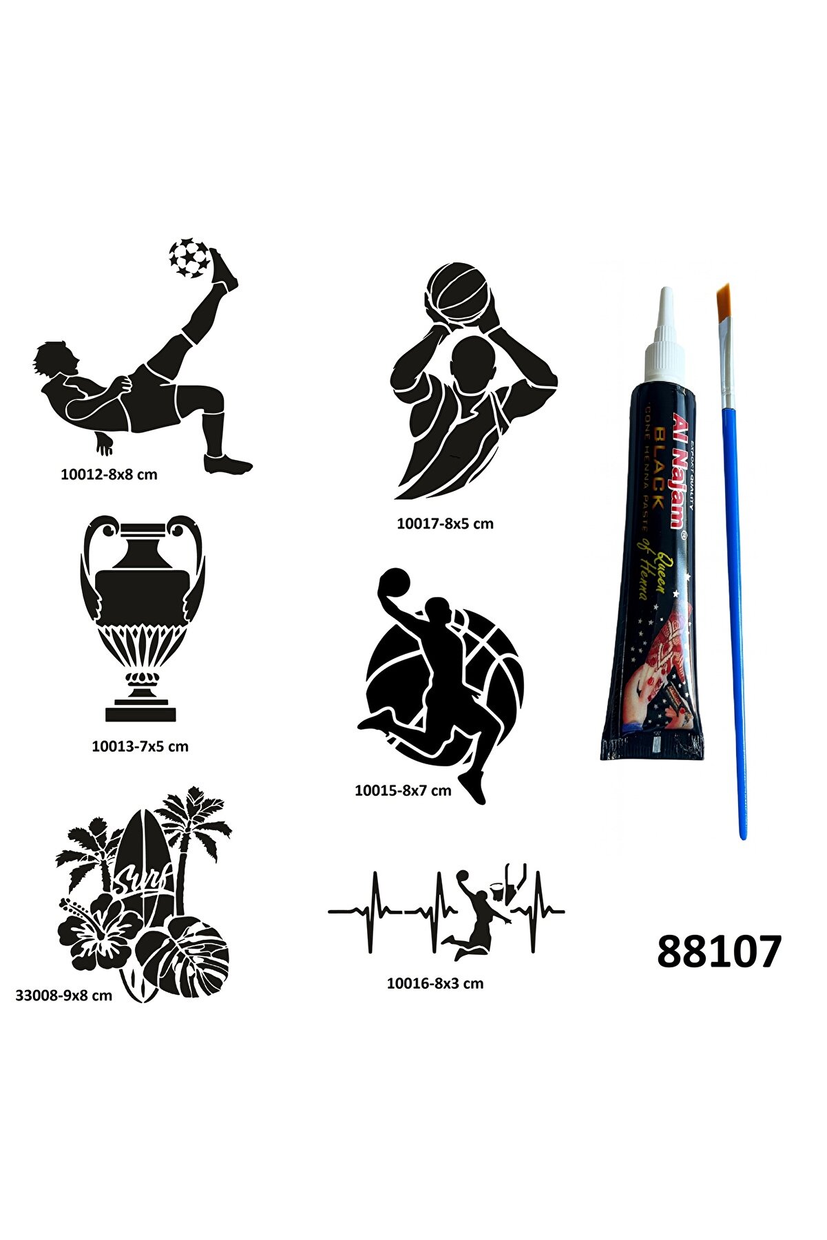 Ai̇rbrush Tattoo Sporcu Modelleri̇ Geçi̇ci̇ Dövme Yapma Seti̇ Si̇yah Kına Ve Fırça Hedi̇yeli̇
